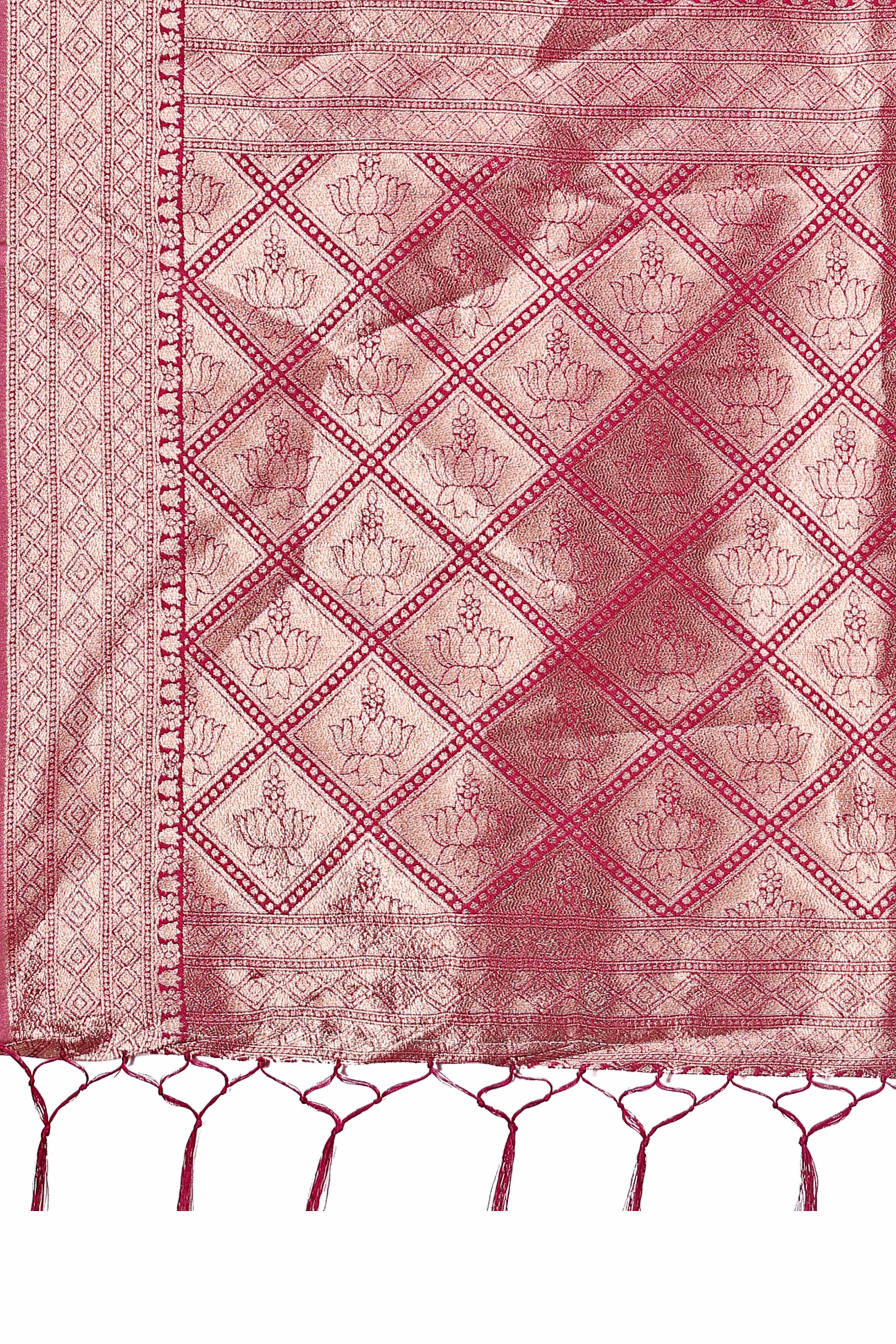 Magenta Saree with Zari Woven Geometric Motifs and Graceful Tassel Accents