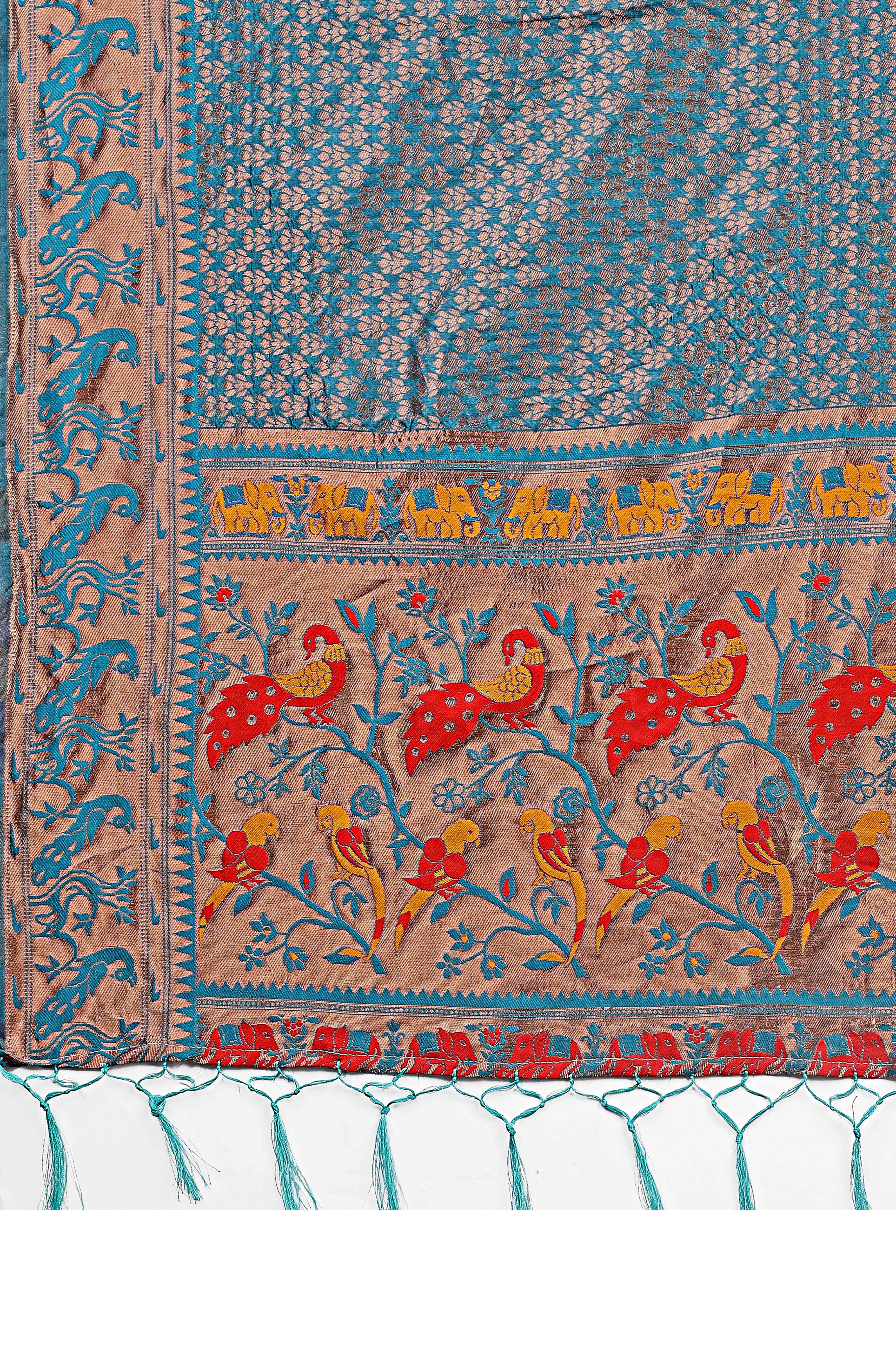 Teal Saree in Banarasi Silk with Luxurious Zari Brocade Weaving