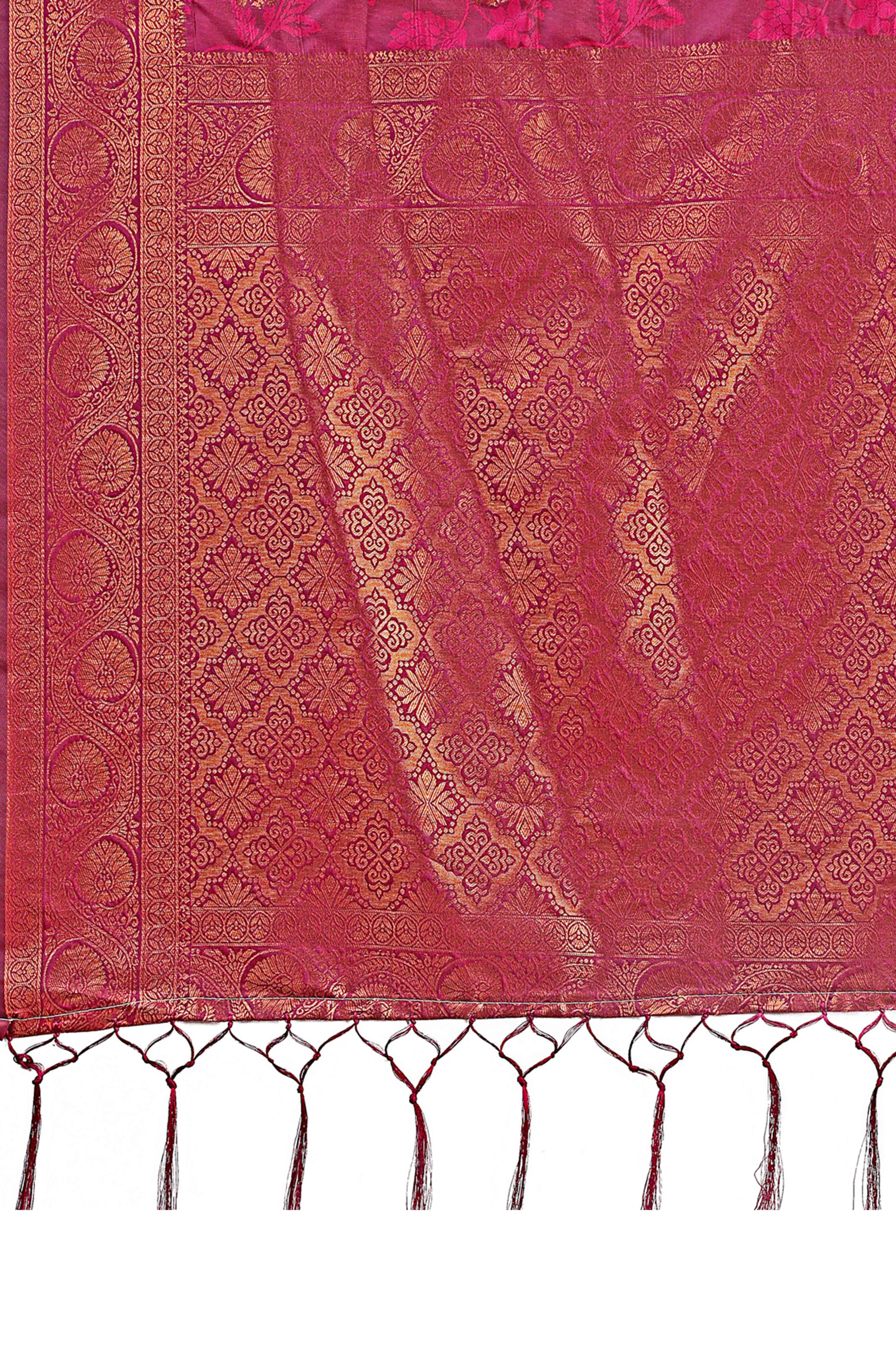 Magenta Banarasi Saree in Silk with Intricately Woven Zari Florals