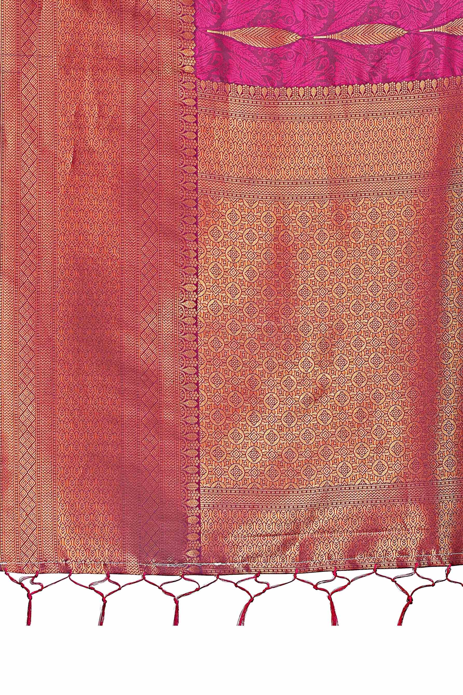 Magenta Zari Woven Banarasi Silk Saree With Timeless Tassel Border