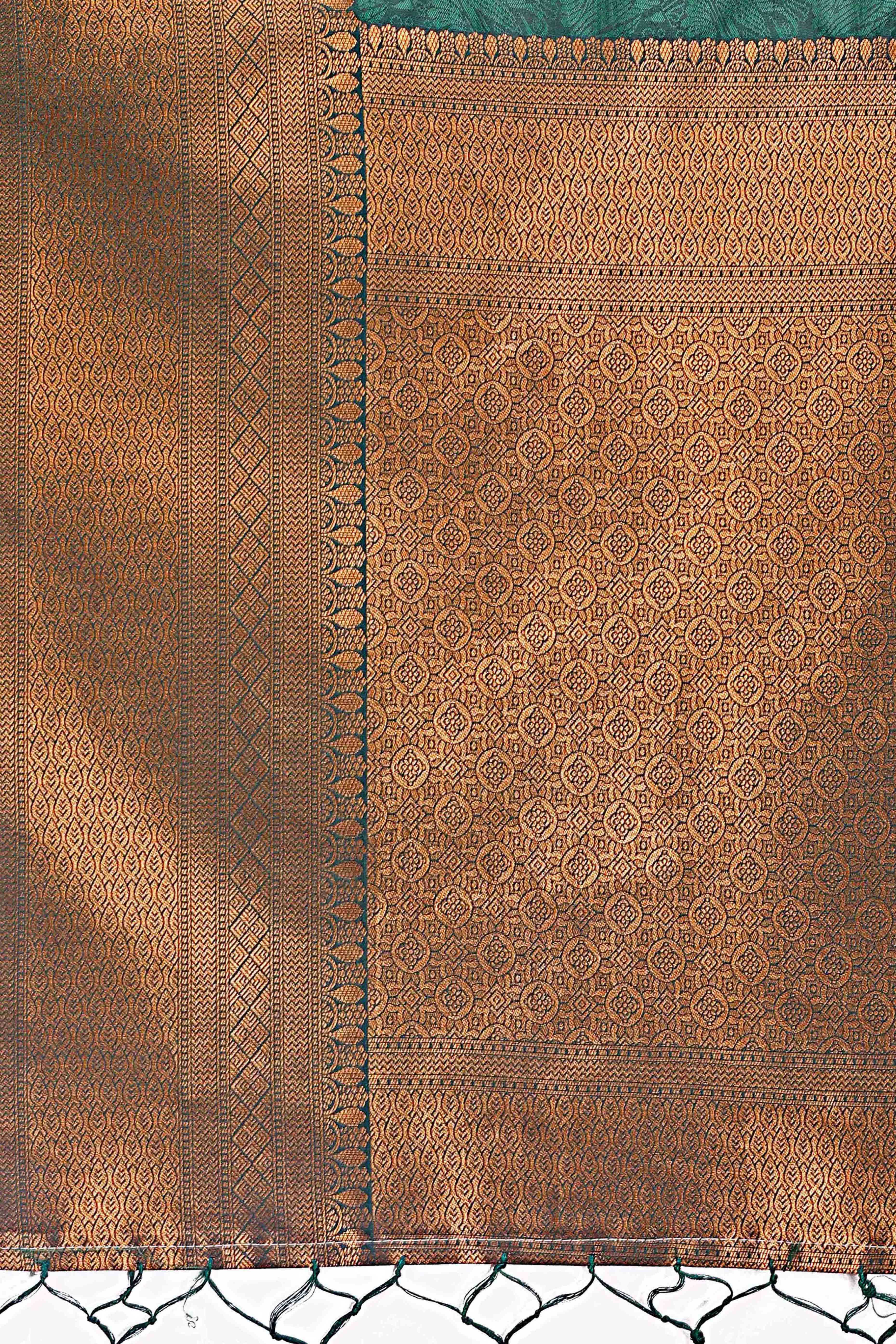 Green Zari Woven Banarasi Silk Saree With Timeless Tassel Border