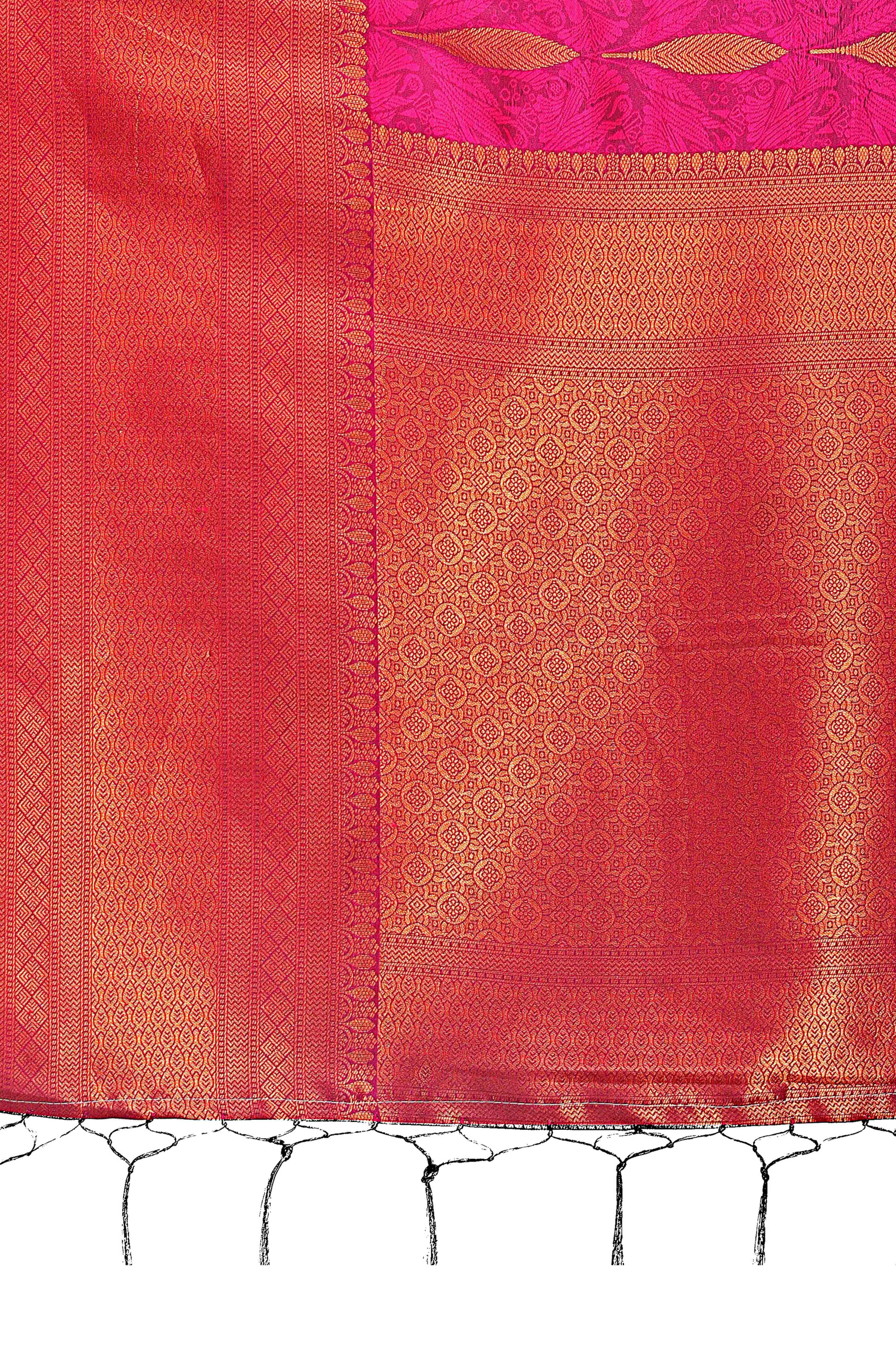 Rani Pink Zari Woven Banarasi Silk Saree With Timeless Tassel Border