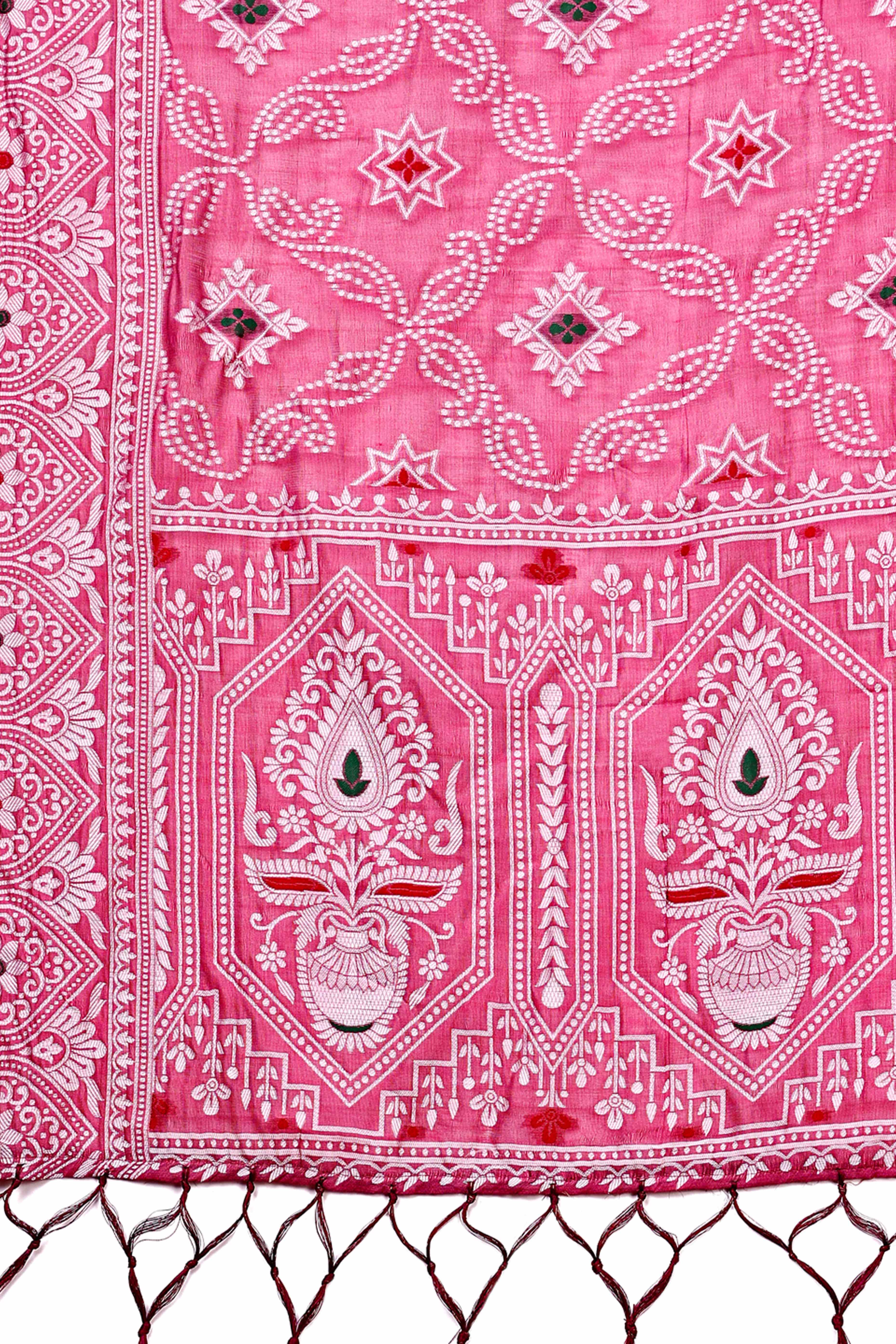 Traditional Bandhani Inspired Woven Pink Saree in Breathable Linen Cotton