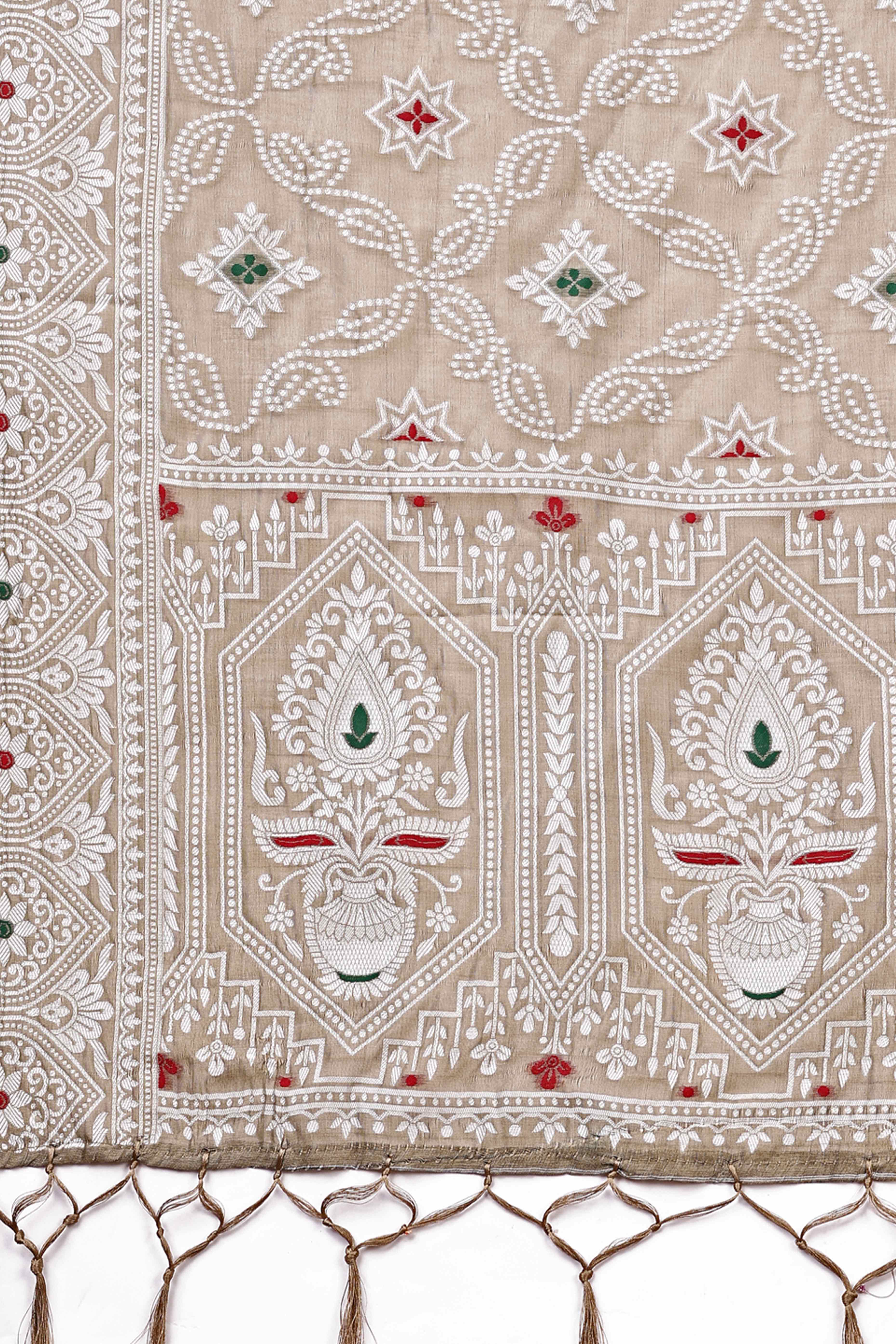 Traditional Bandhani Inspired Woven Brown Saree in Breathable Linen Cotton