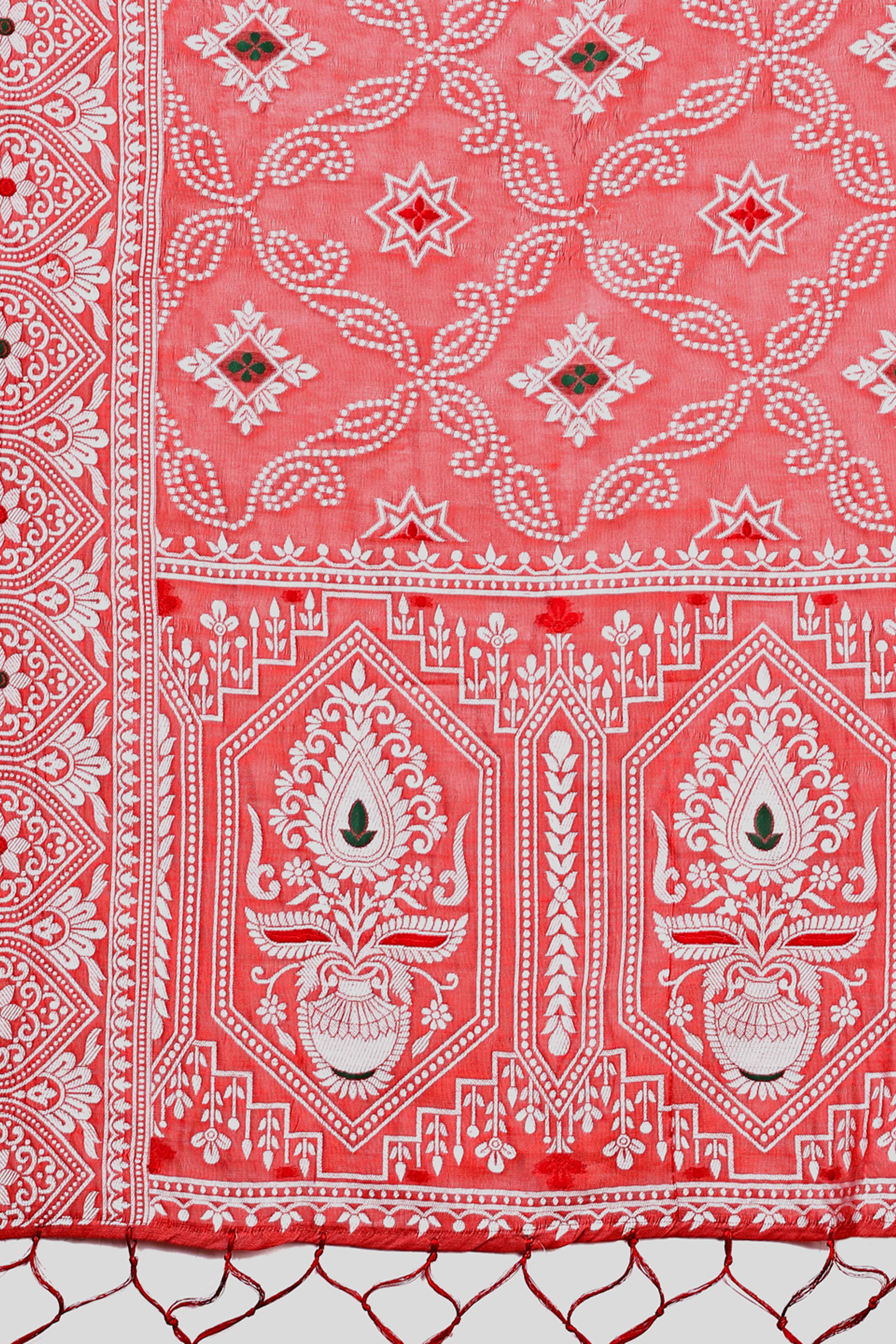 Traditional Bandhani Inspired Woven Peach Saree in Breathable Linen Cotton