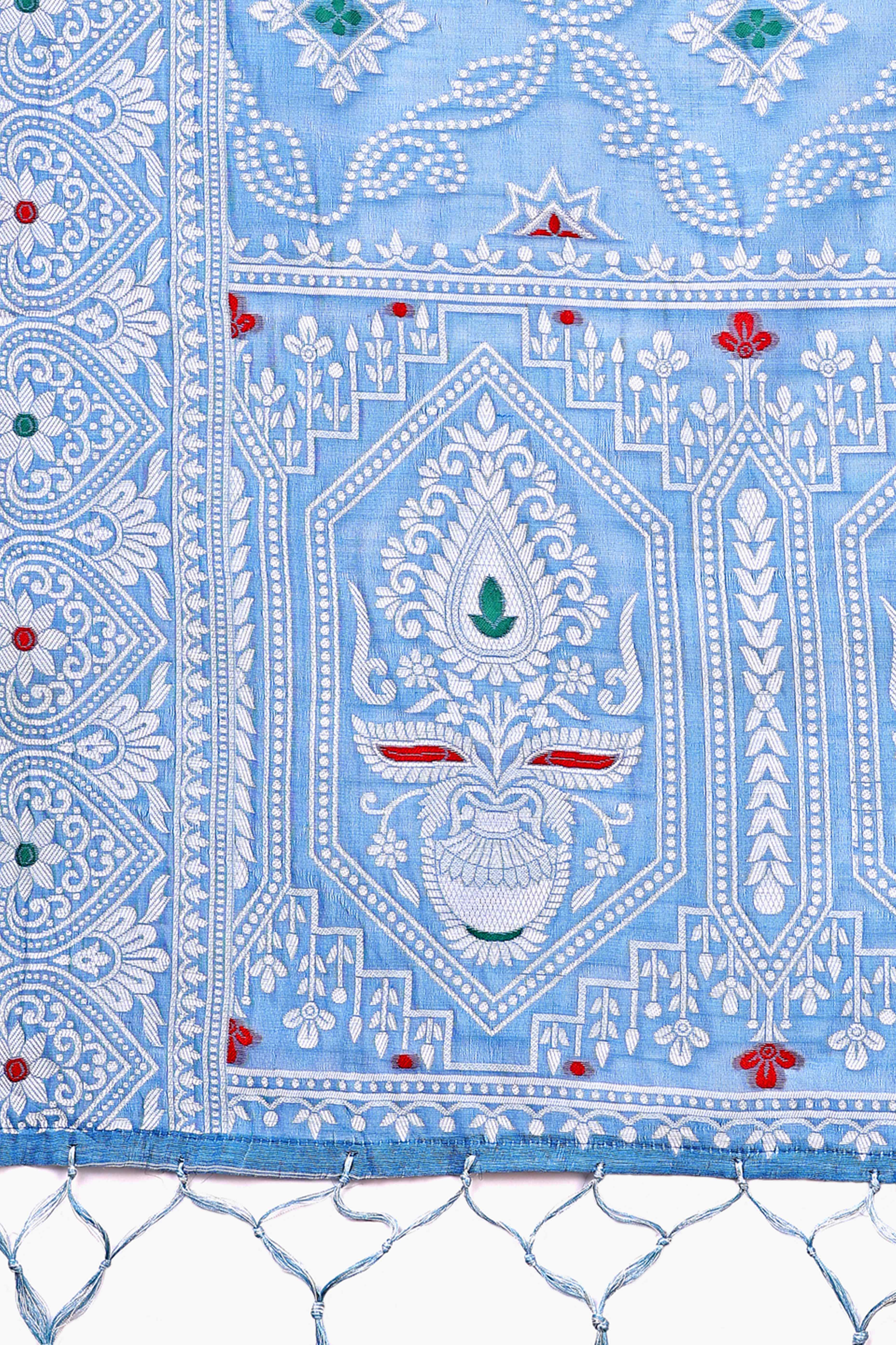 Traditional Bandhani Inspired Woven Sky Blue Saree in Breathable Linen Cotton