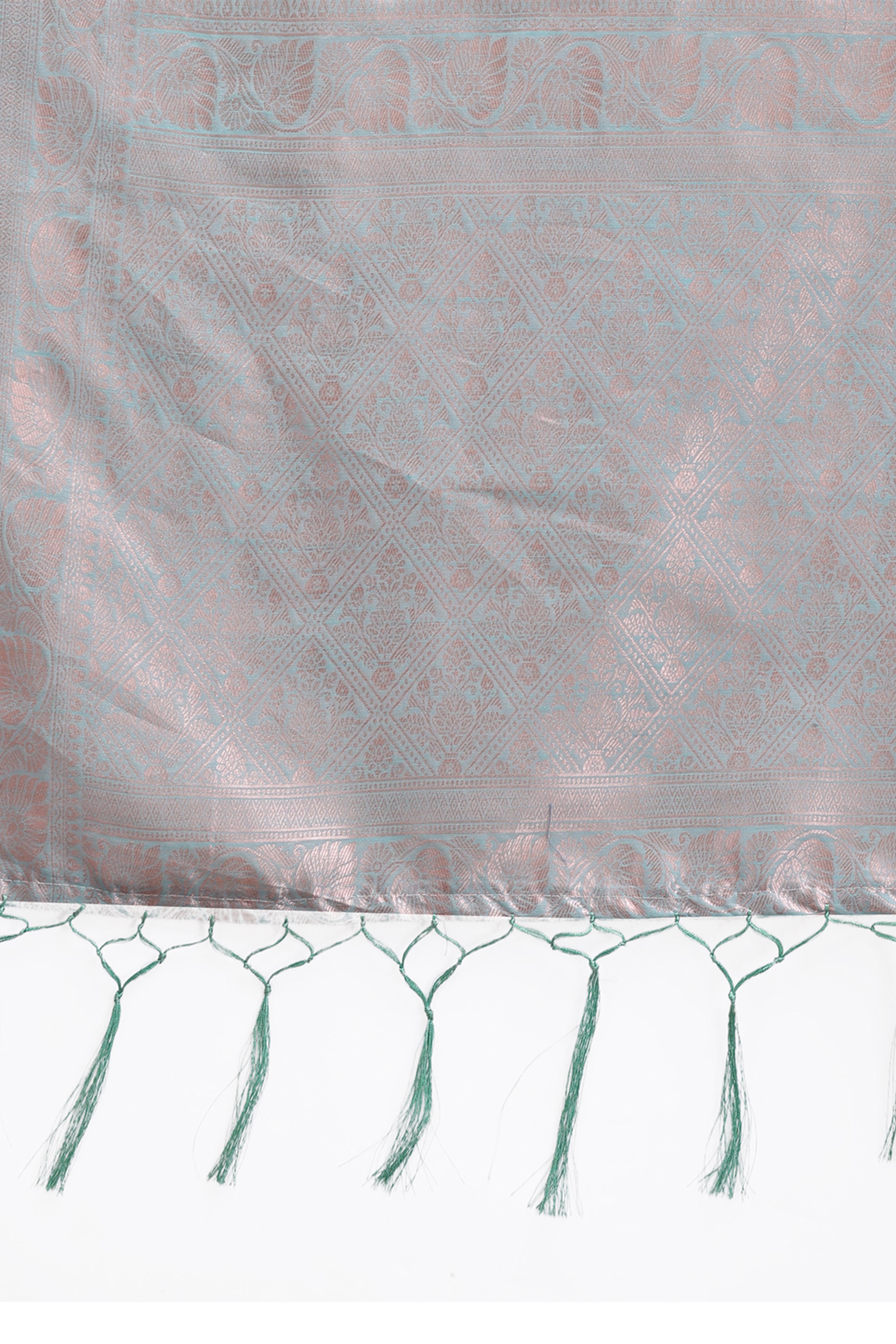 Sea Green Linen Cotton Saree with Lustrous Zari Borders and Elegant Tassel Accents