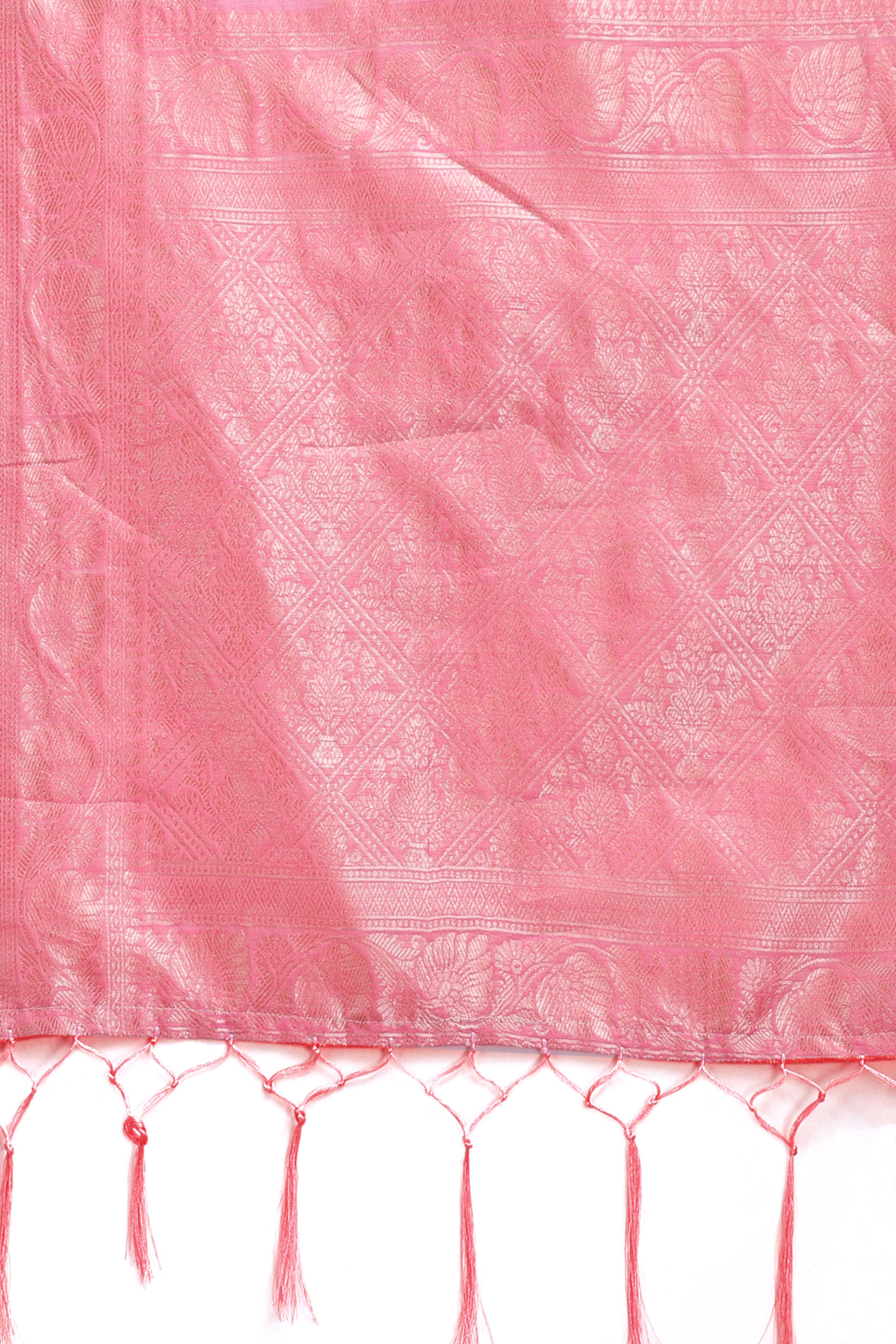 Pink Linen Cotton Saree with Lustrous Zari Borders and Elegant Tassel Accents