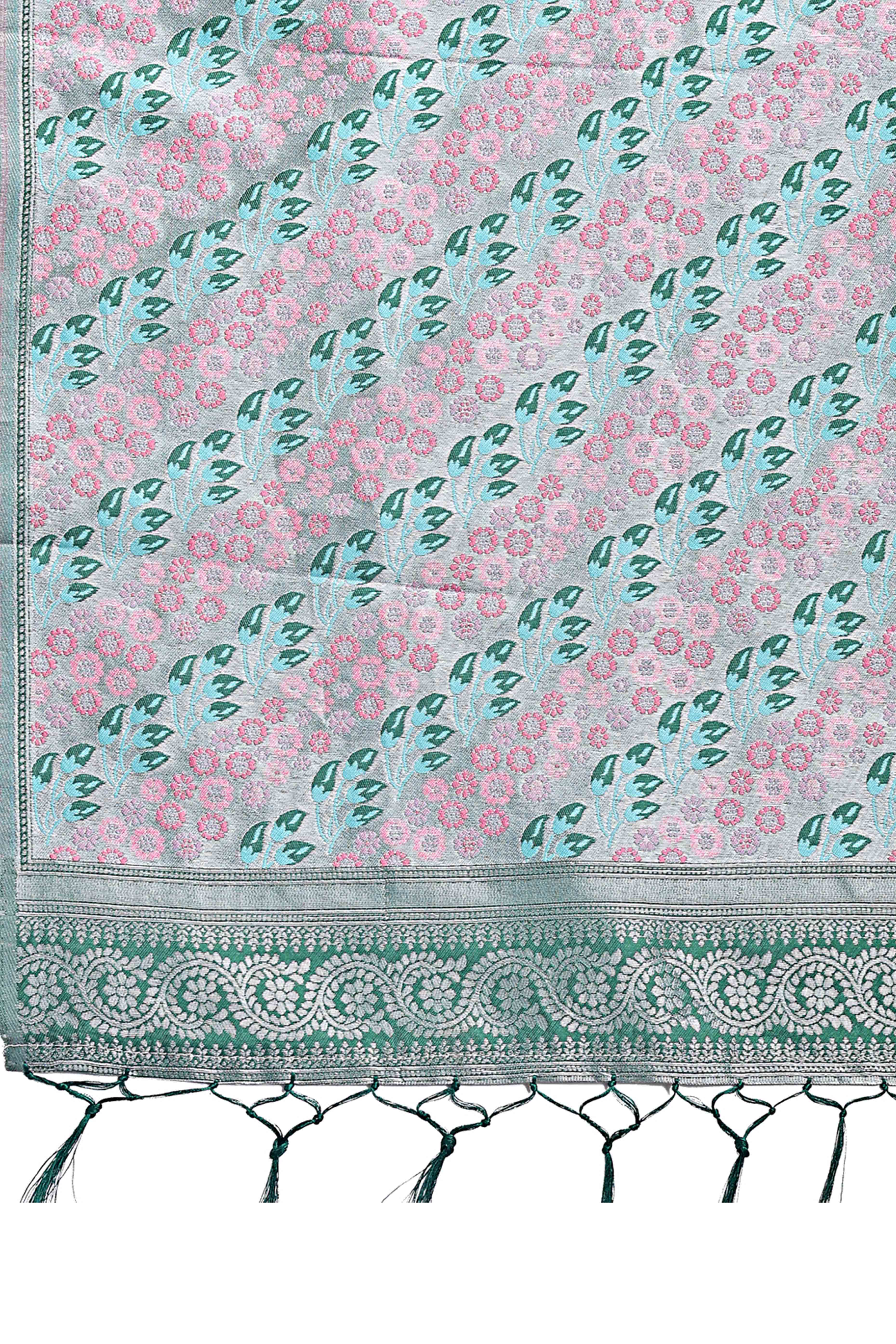 Light Blue Silk Blend Saree Embellished With Zari Weaving & Tassel Accents