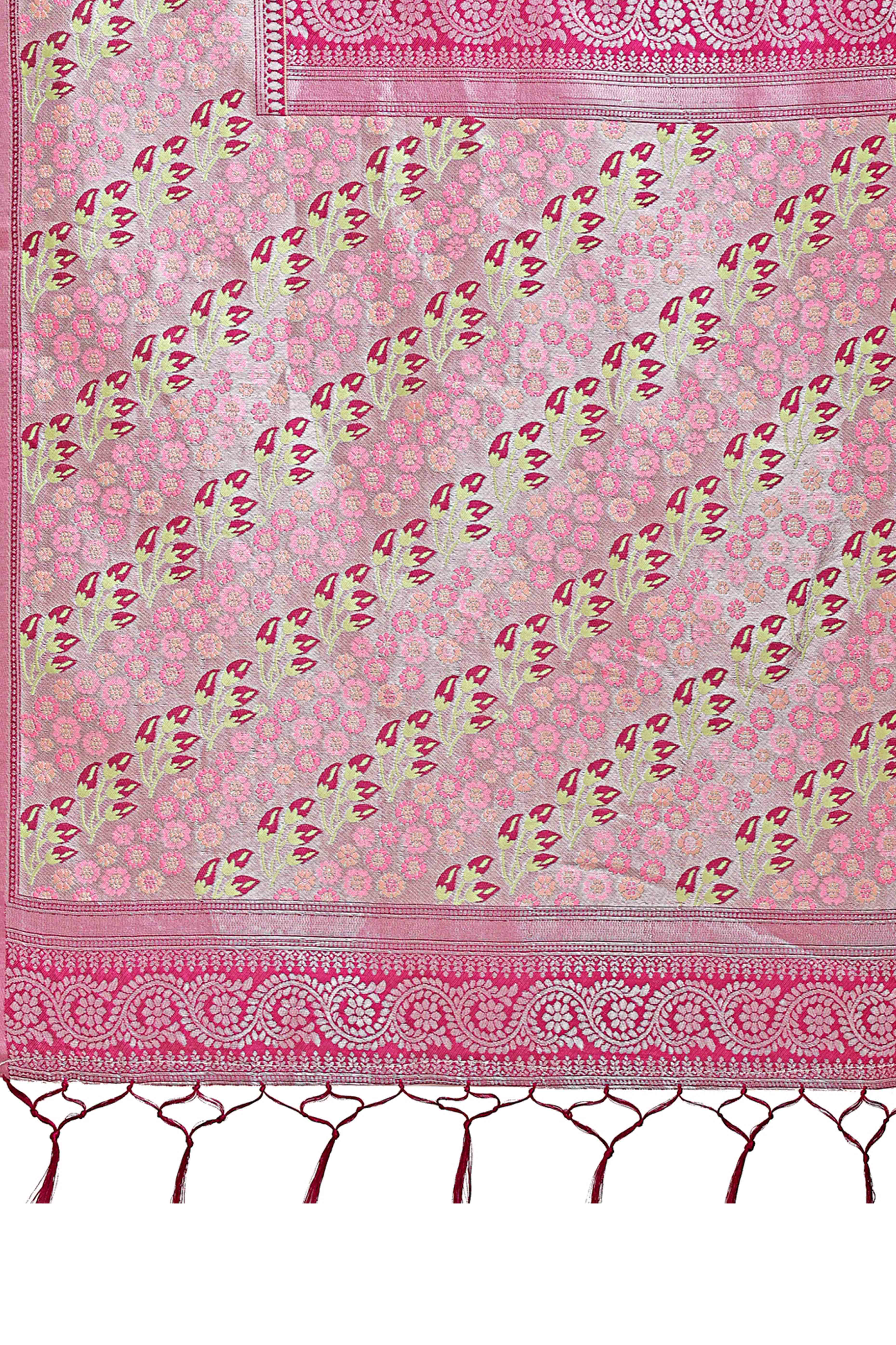 Light Green Silk Blend Saree Embellished With Zari Weaving & Tassel Accents