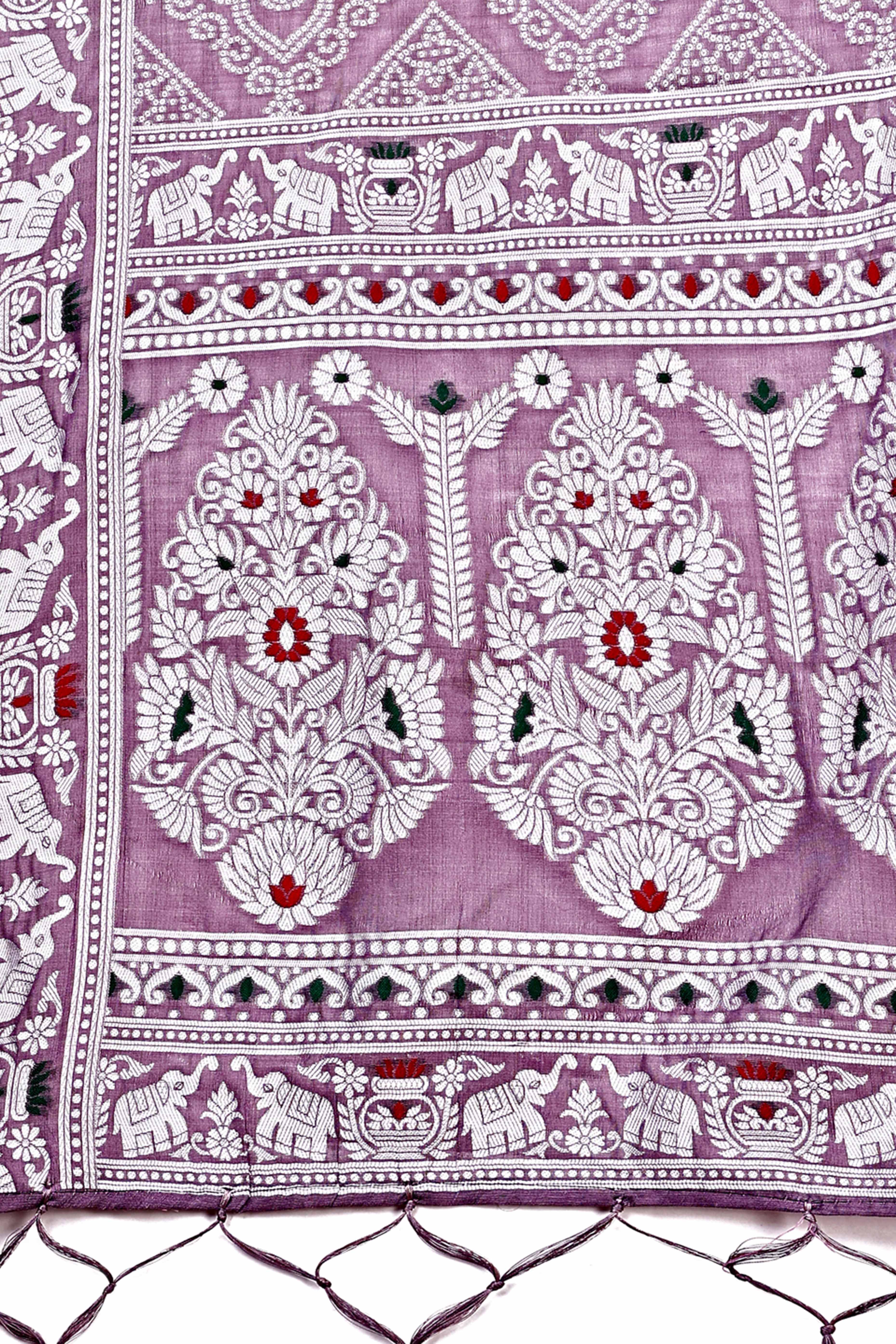 Traditional Bandhani Inspired Woven Purple Saree in Breathable Linen Cotton