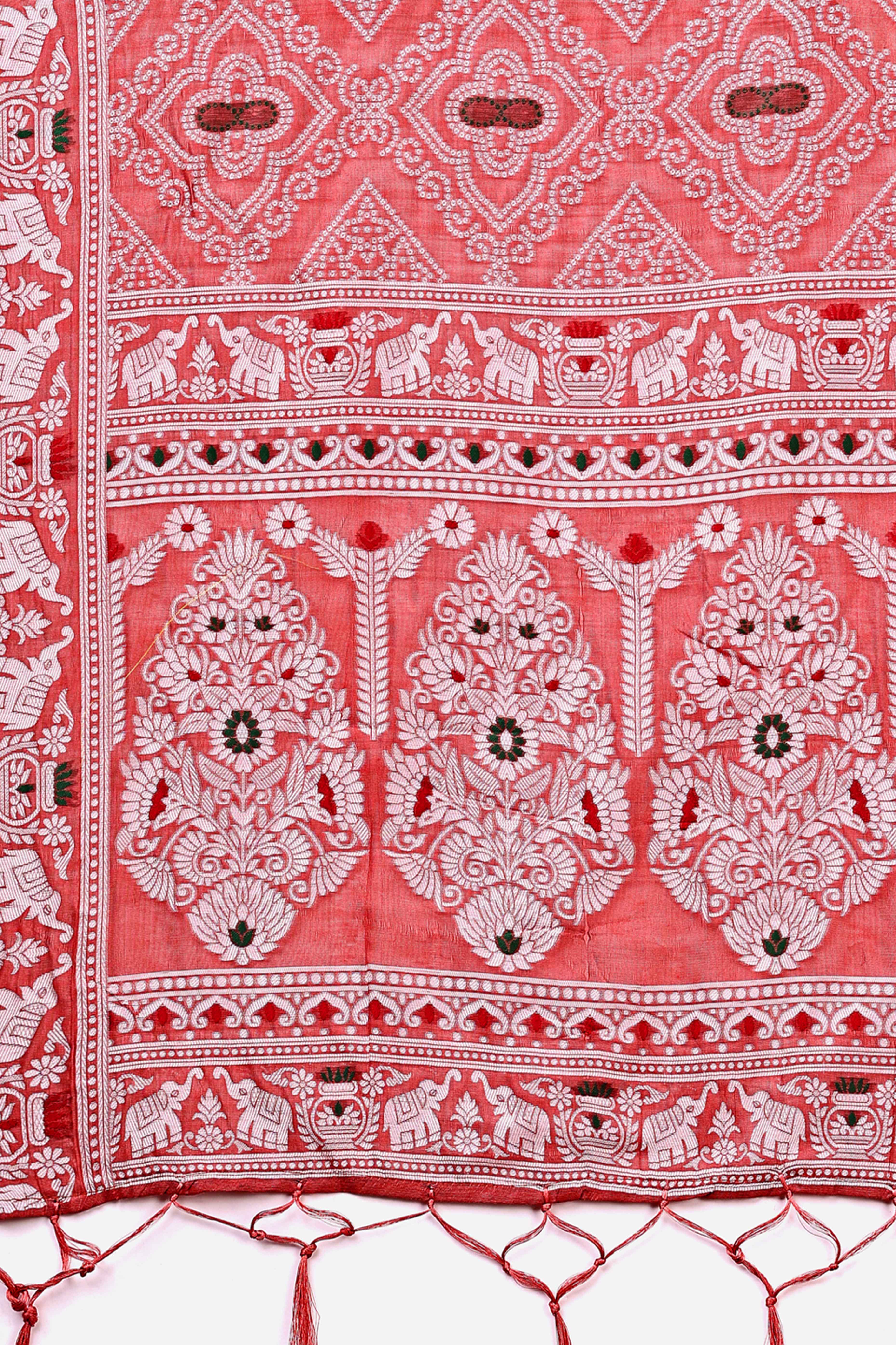Traditional Bandhani Inspired Woven Peach Saree in Breathable Linen Cotton
