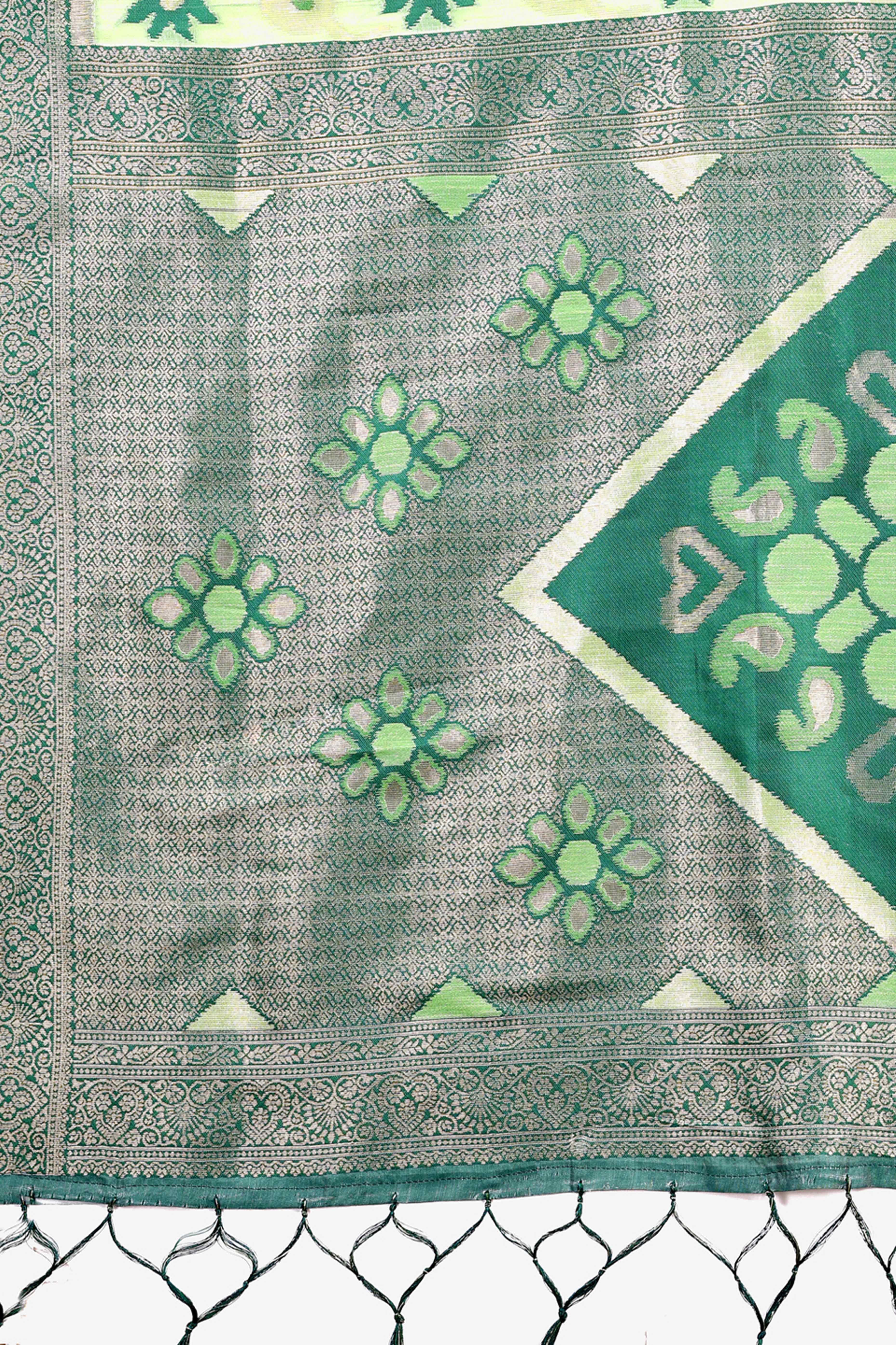 Light Green Ethnic Saree in Linen Cotton Fabric with Intricate Floral Pattern Weaving