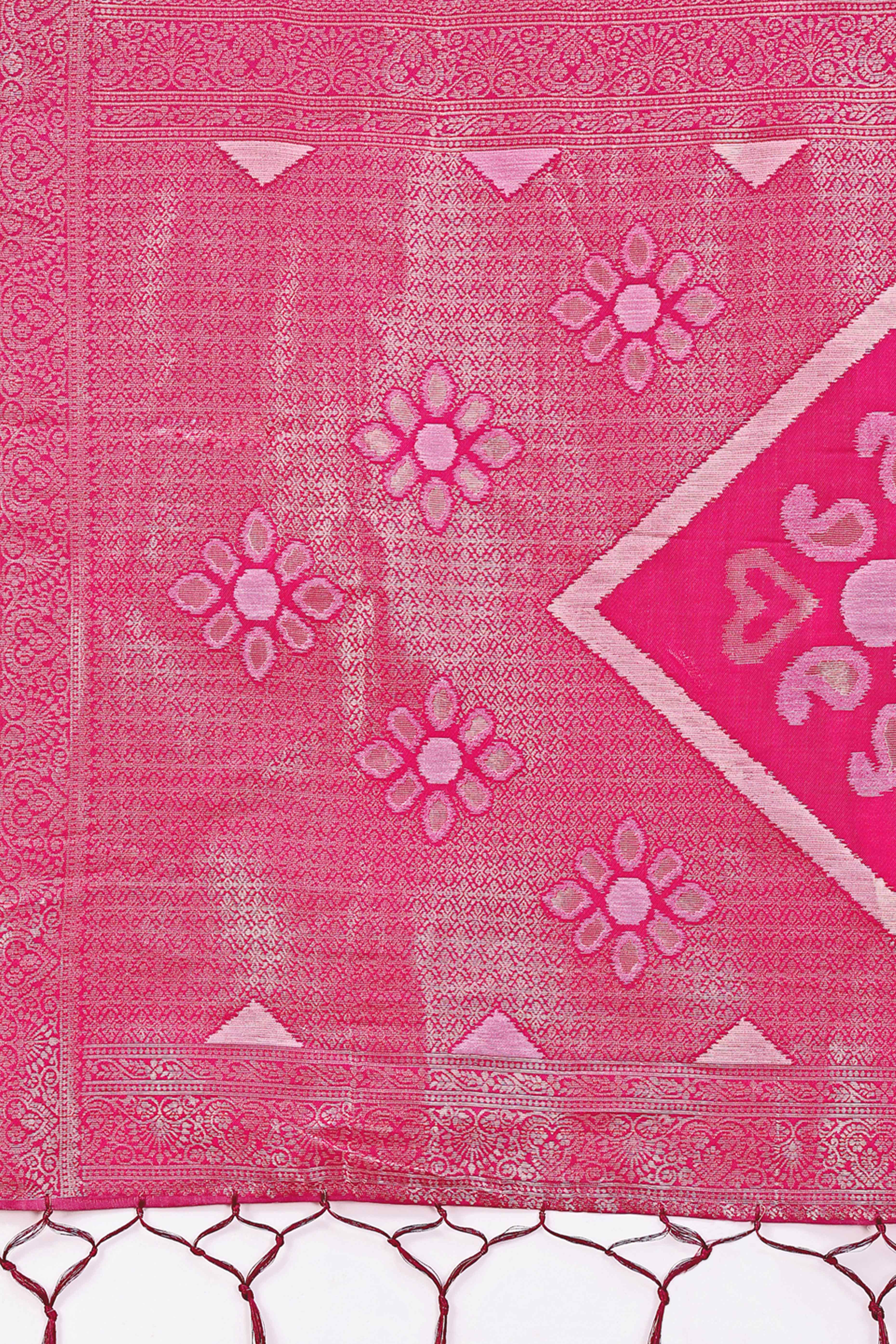 Pink Ethnic Saree in Linen Cotton Fabric with Intricate Floral Pattern Weaving