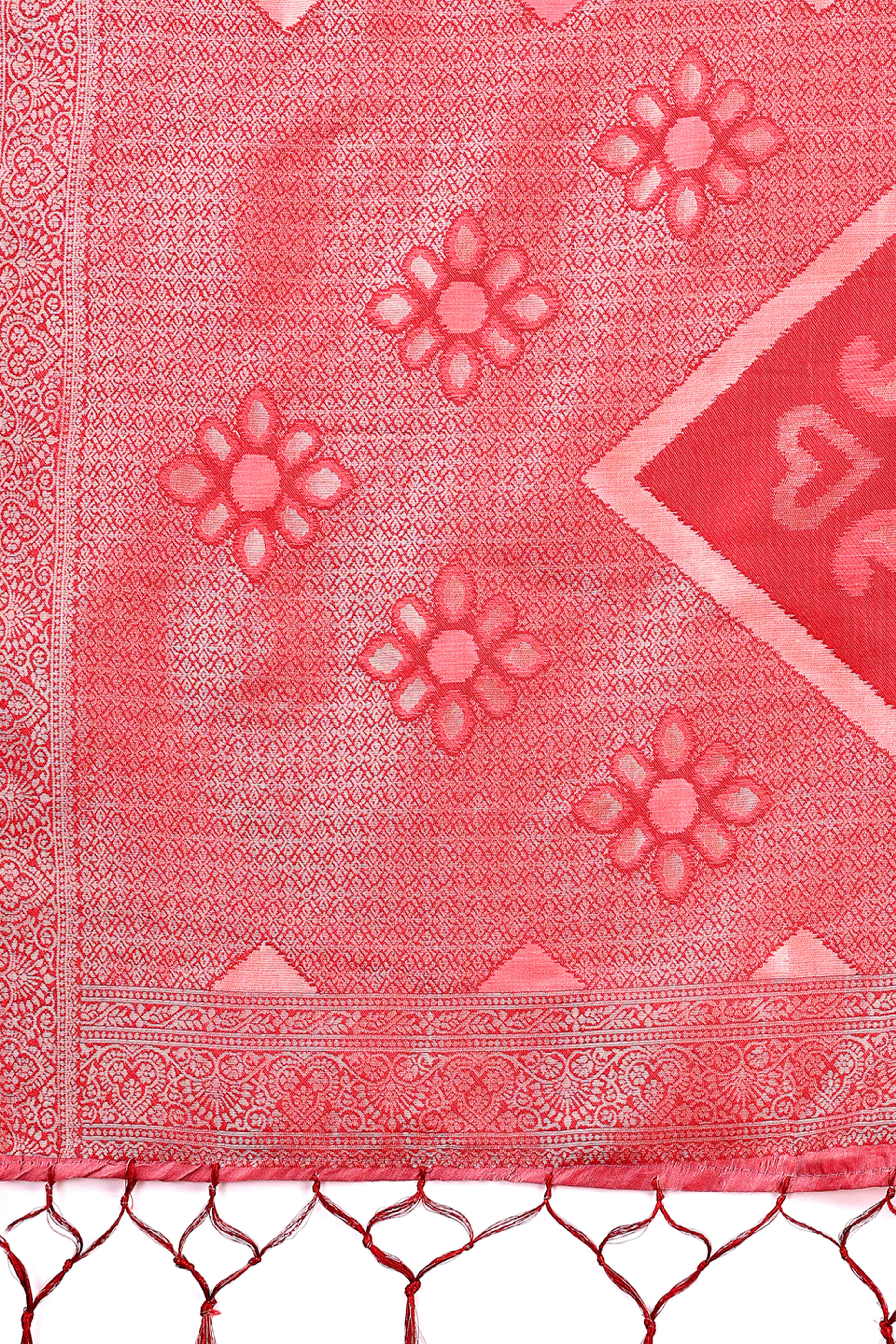 Peach Ethnic Saree in Linen Cotton Fabric with Intricate Floral Pattern Weaving