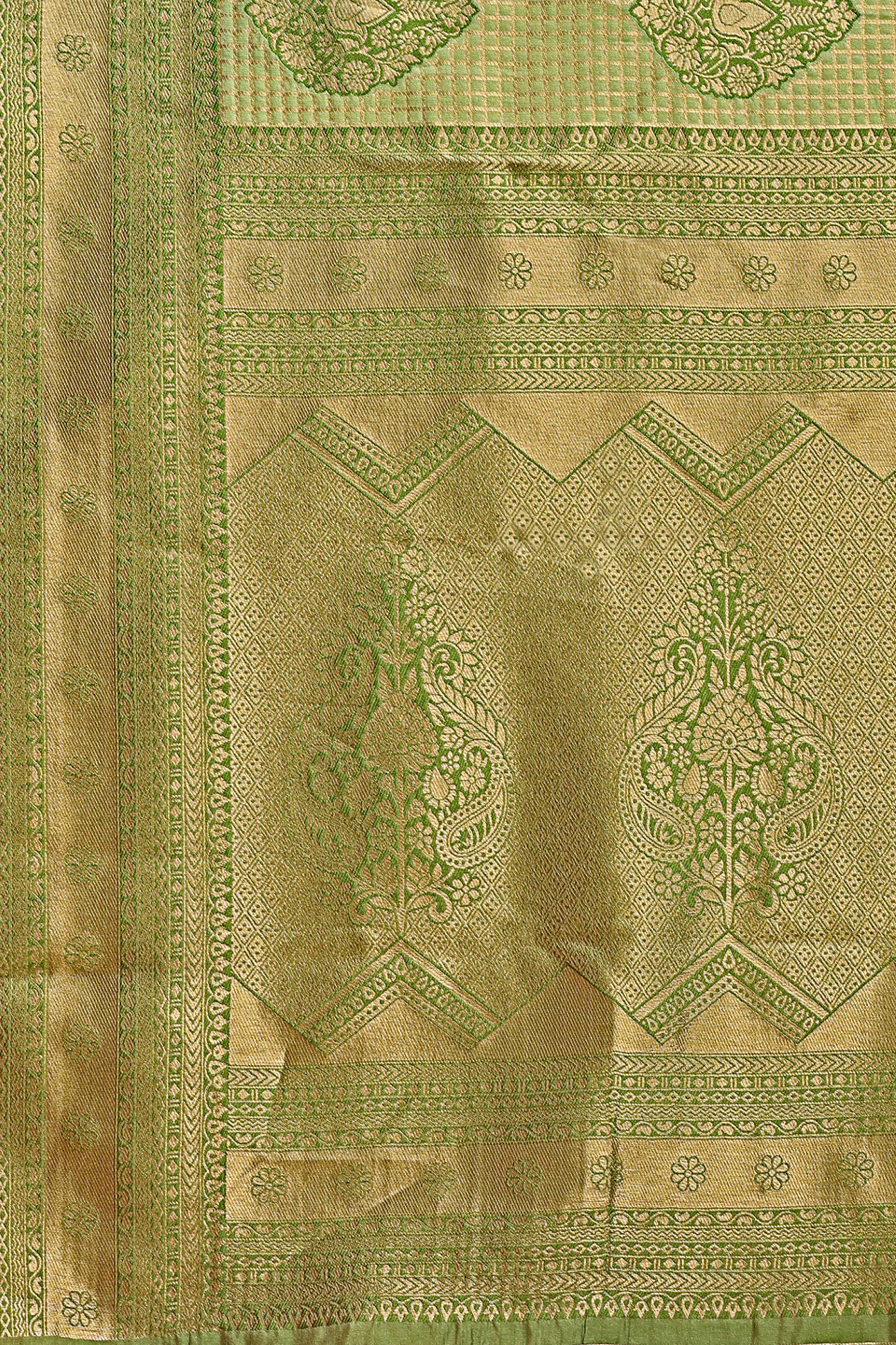 Light Green Saree in Pure Banarasi Silk with Intricate Zari Borders and Motifs
