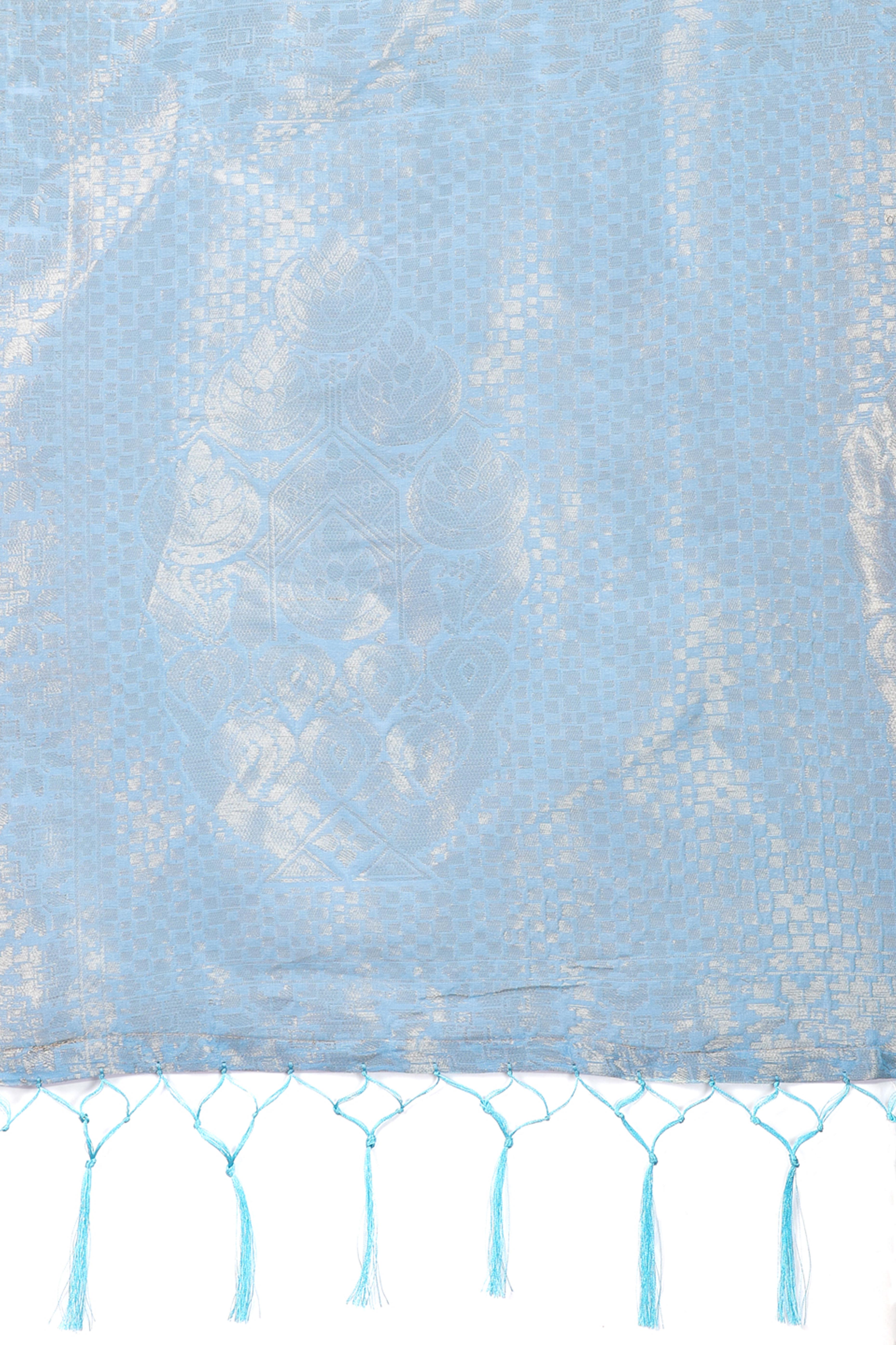 Sky Blue Zari Woven Linen Cotton Saree with Graceful Tassels