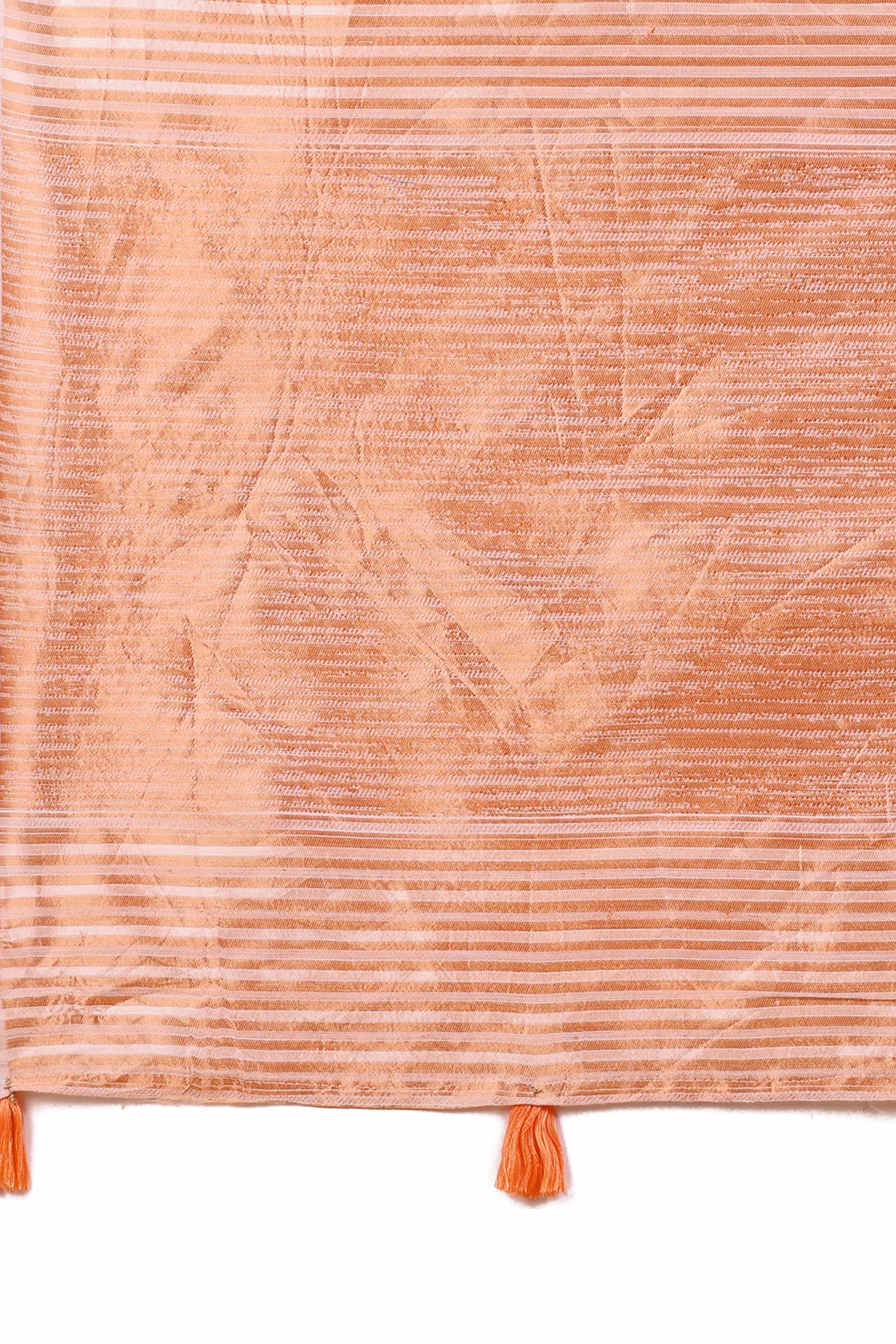 White Saree In Linen Cotton With Exquisite Zari Weaving & Subtle Tassel Border