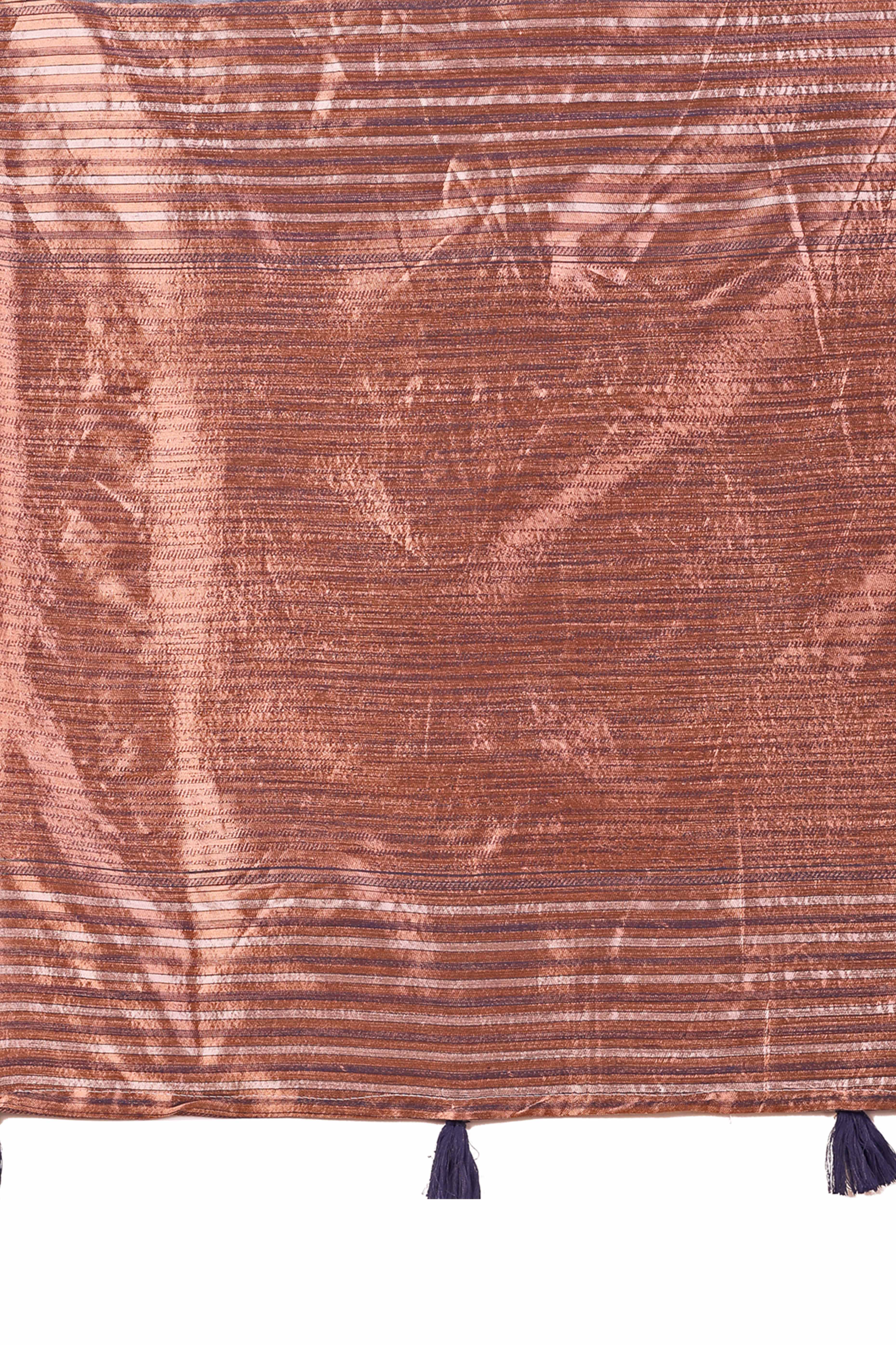 Navy Blue Saree In Linen Cotton With Exquisite Zari Weaving & Subtle Tassel Border