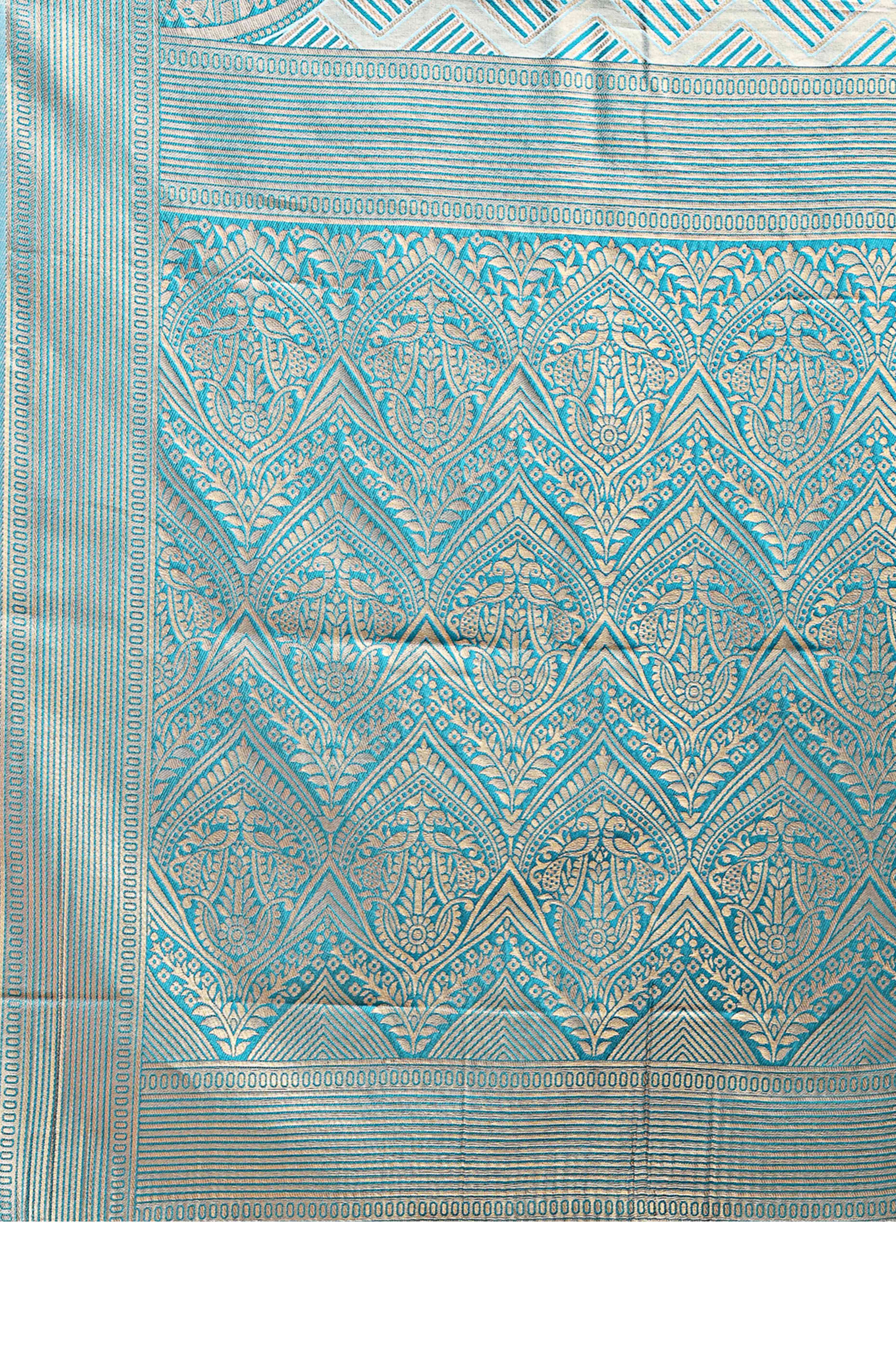 Aqua Blue Zari Woven Banarasi Silk Saree with Luxurious Detailing