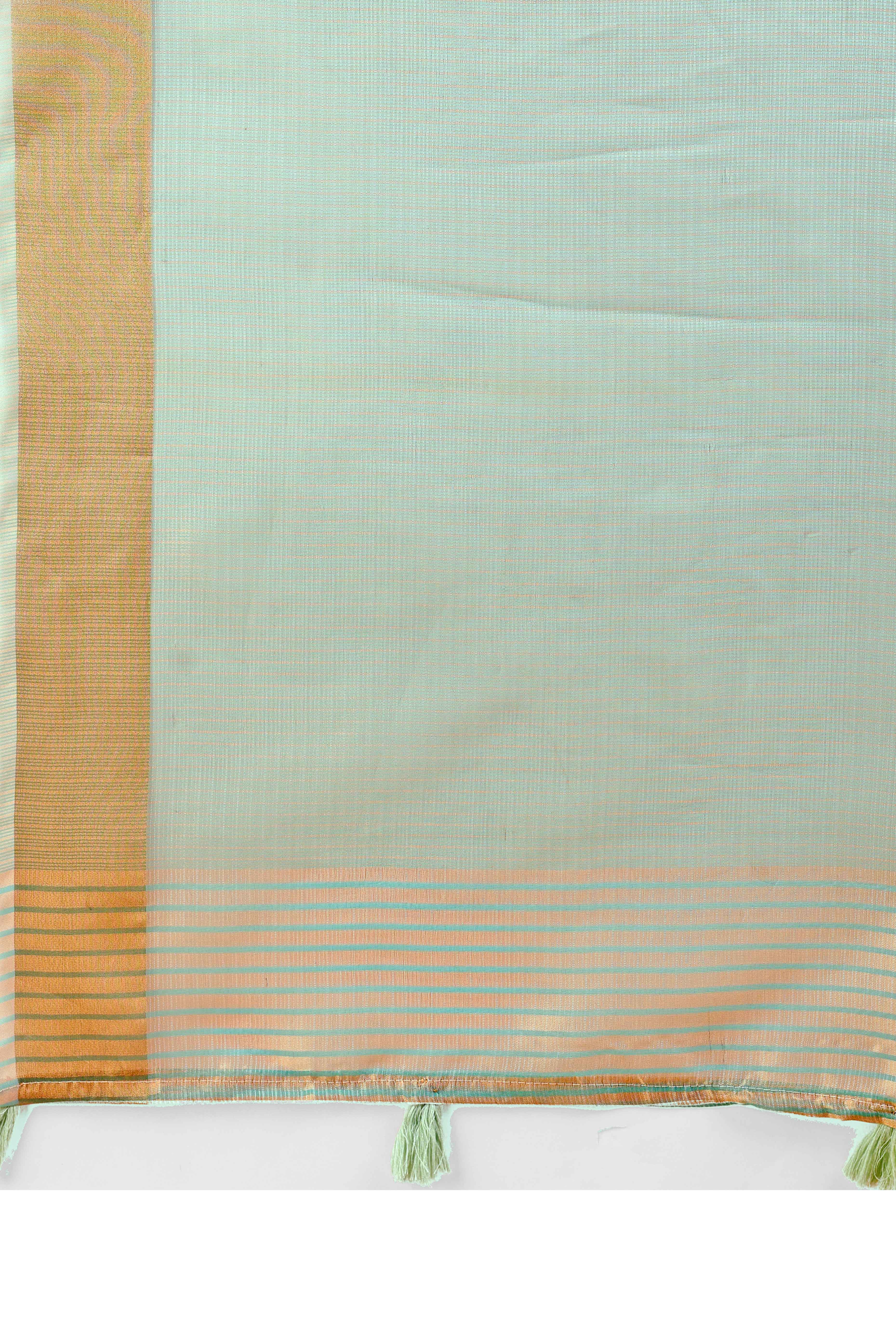 Sea Green Zari Woven Organza Saree With Graceful Tassel Border