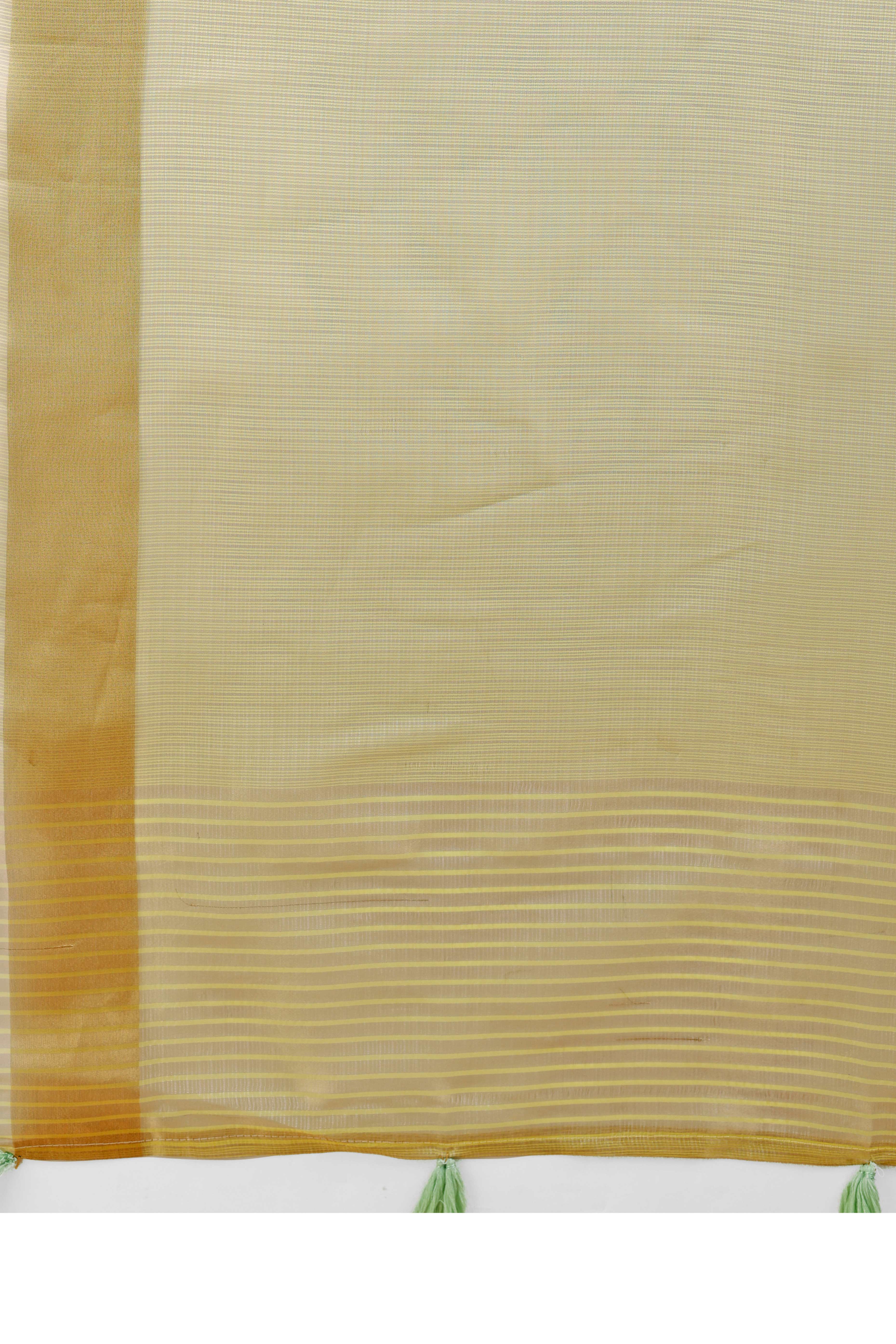 Light Yellow Zari Woven Organza Saree With Graceful Tassel Border