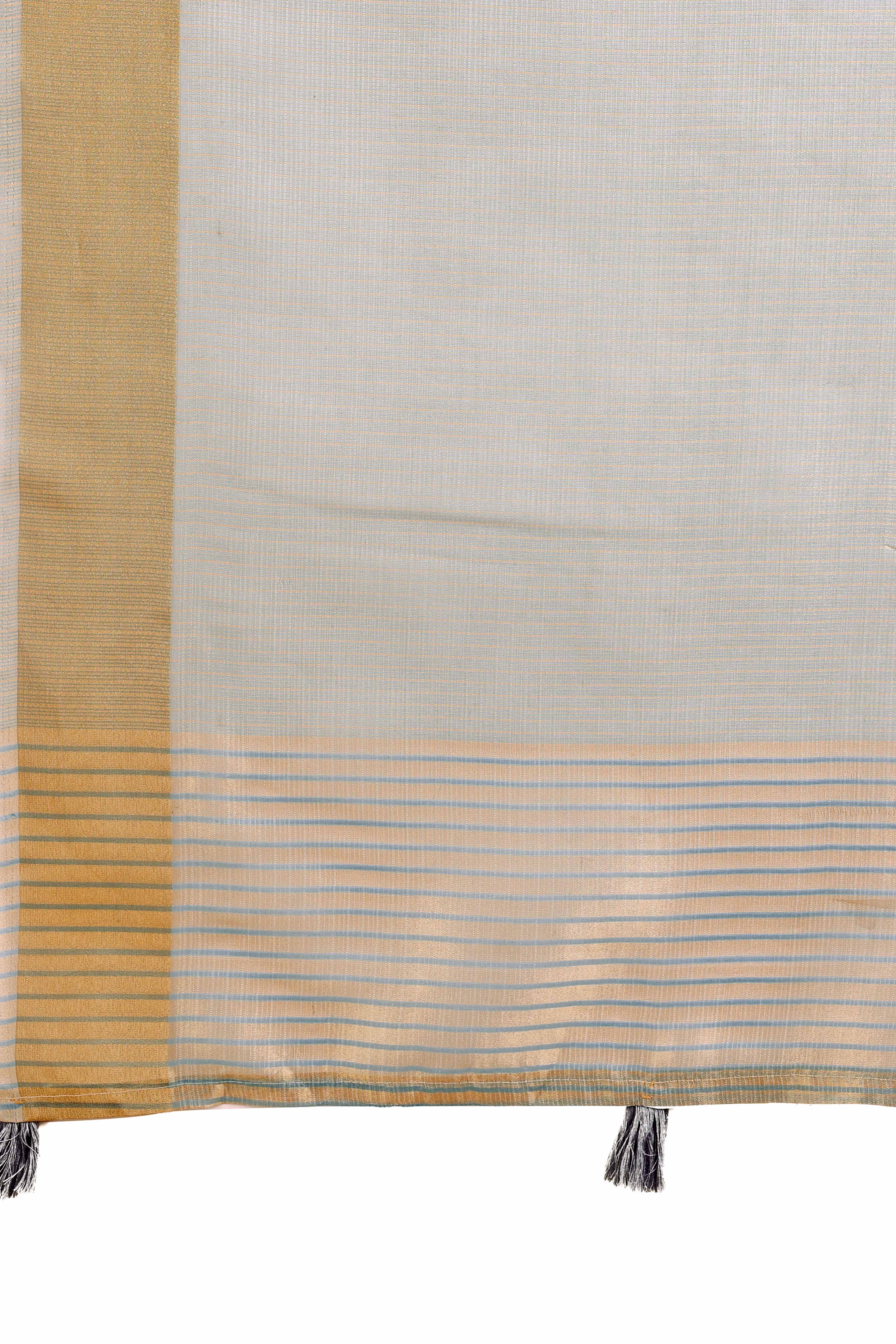 Light Brown Zari Woven Organza Saree With Graceful Tassel Border