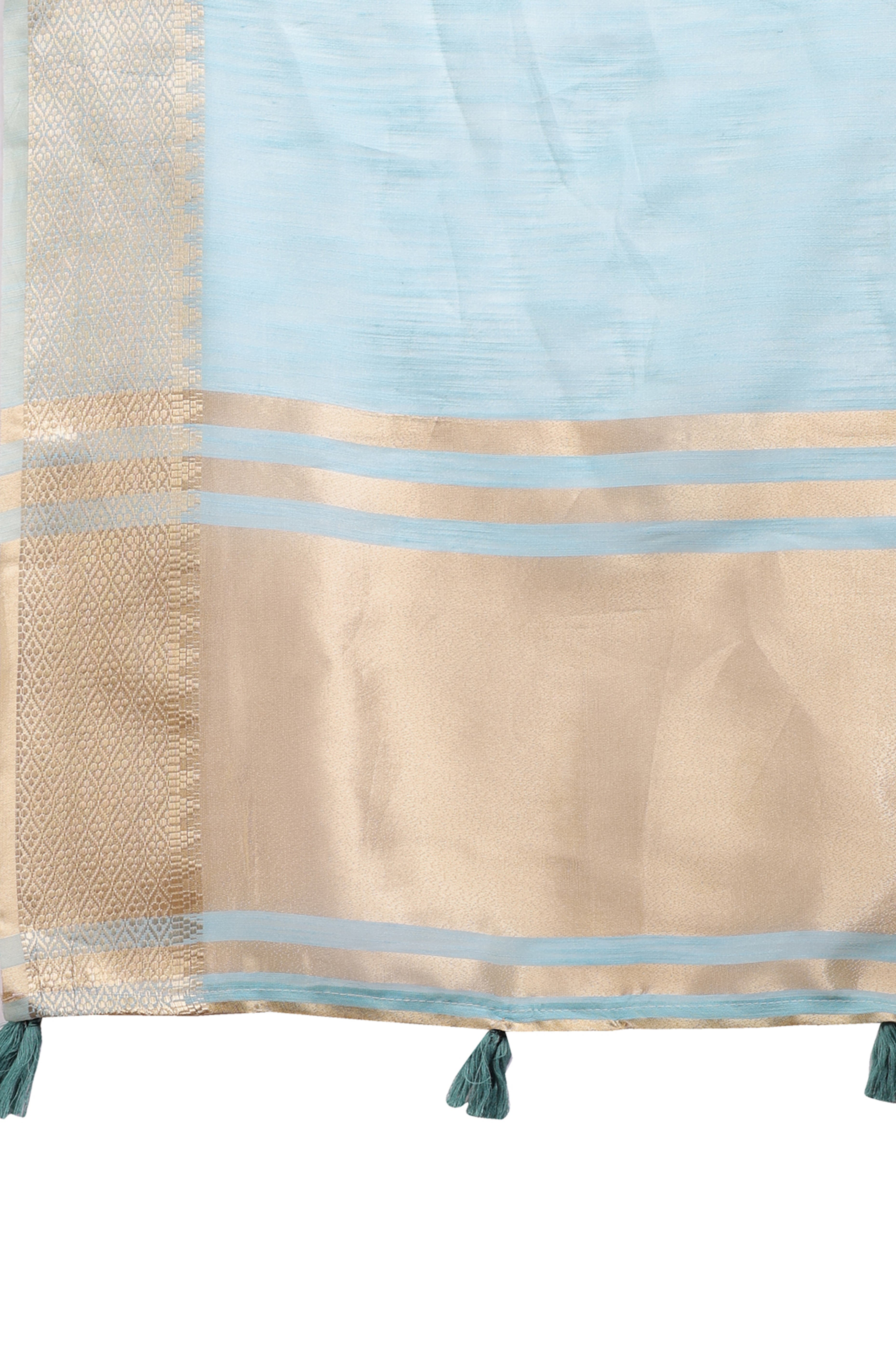 Sky Blue Cotton Silk Saree with Solid Zari Woven Trim and Tassels