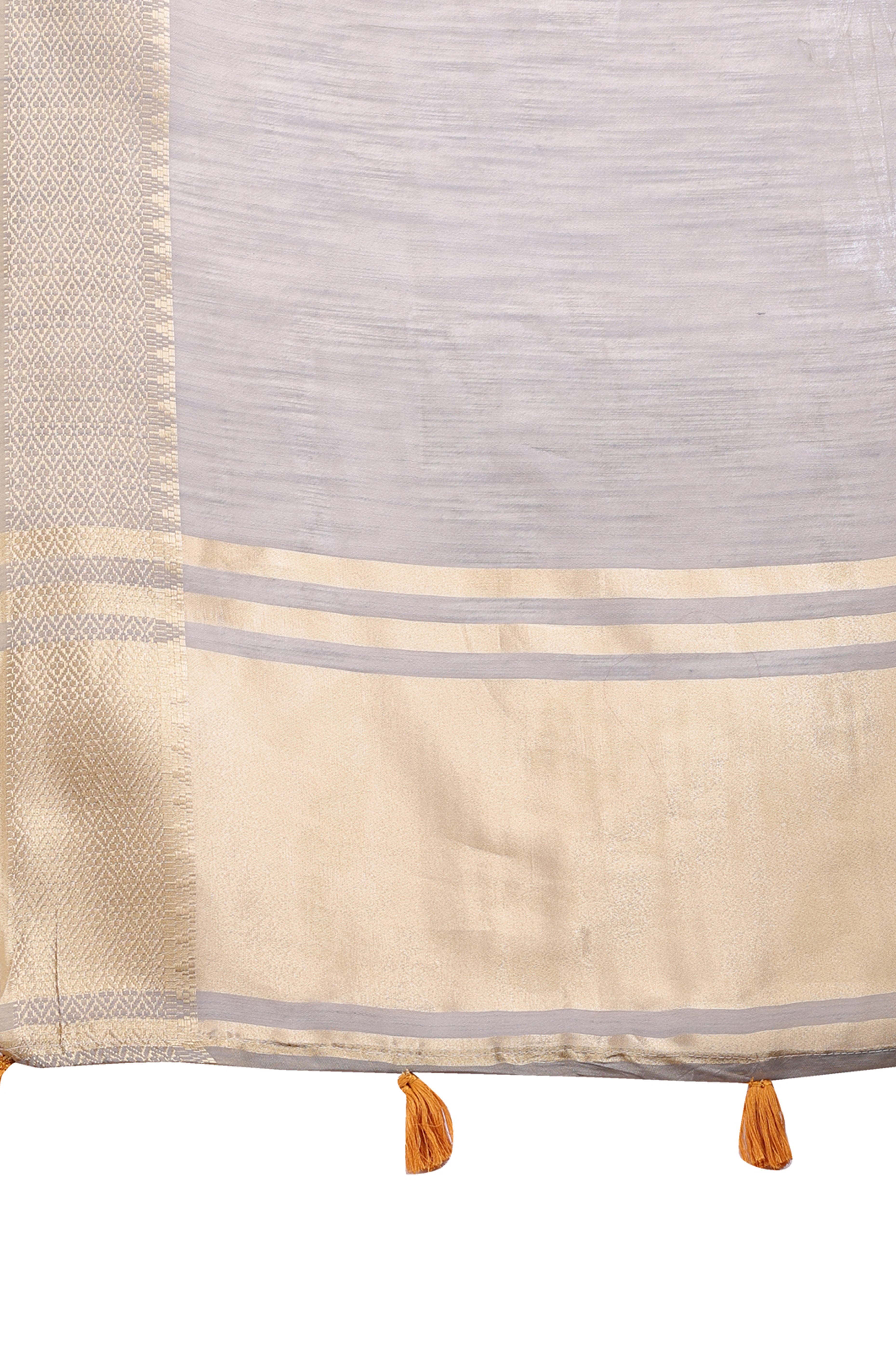 Grey Cotton Silk Saree with Solid Zari Woven Outline and Tassels