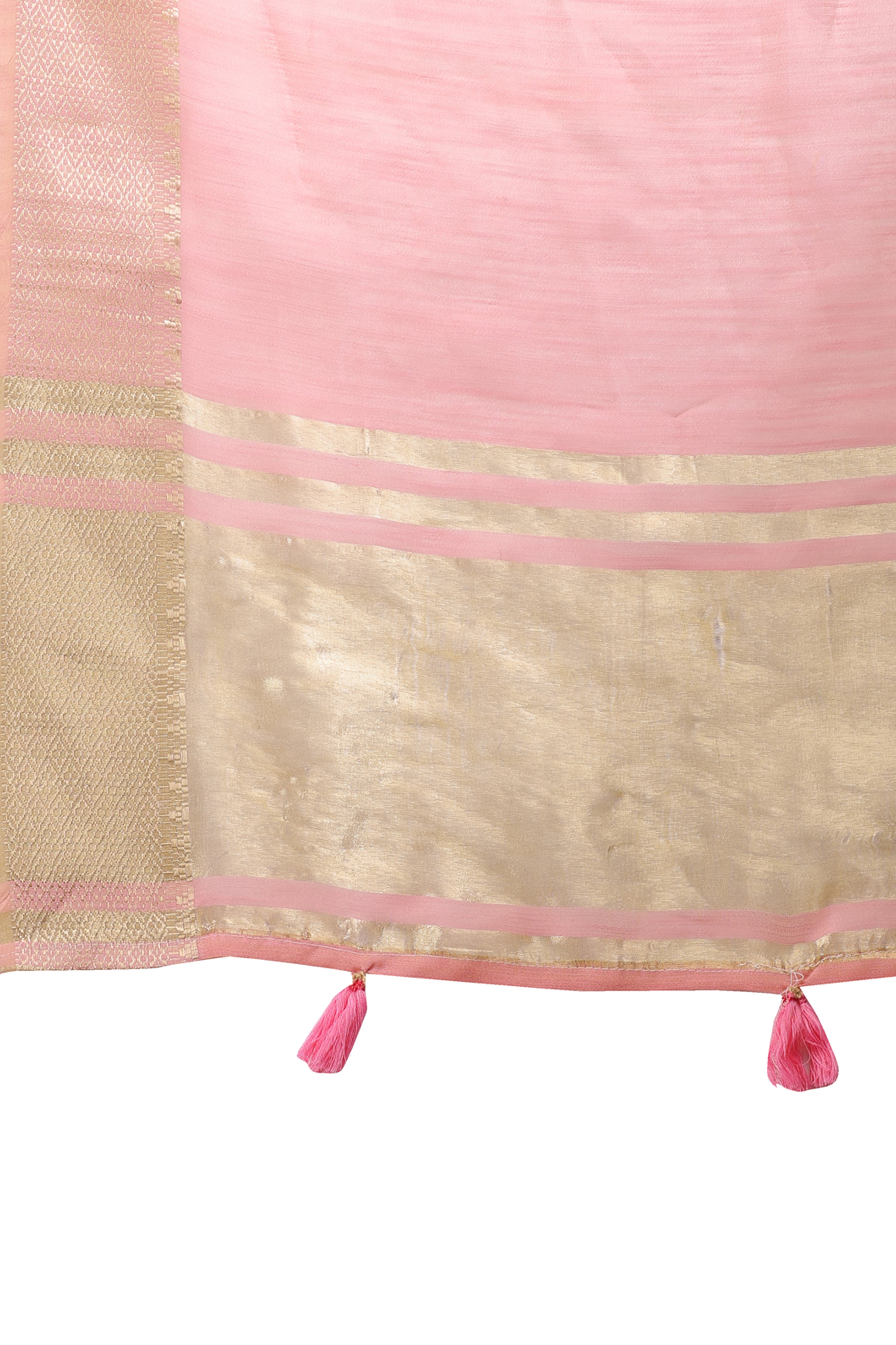 Pink Cotton Silk Saree with Solid Zari Woven Accent and Tassels