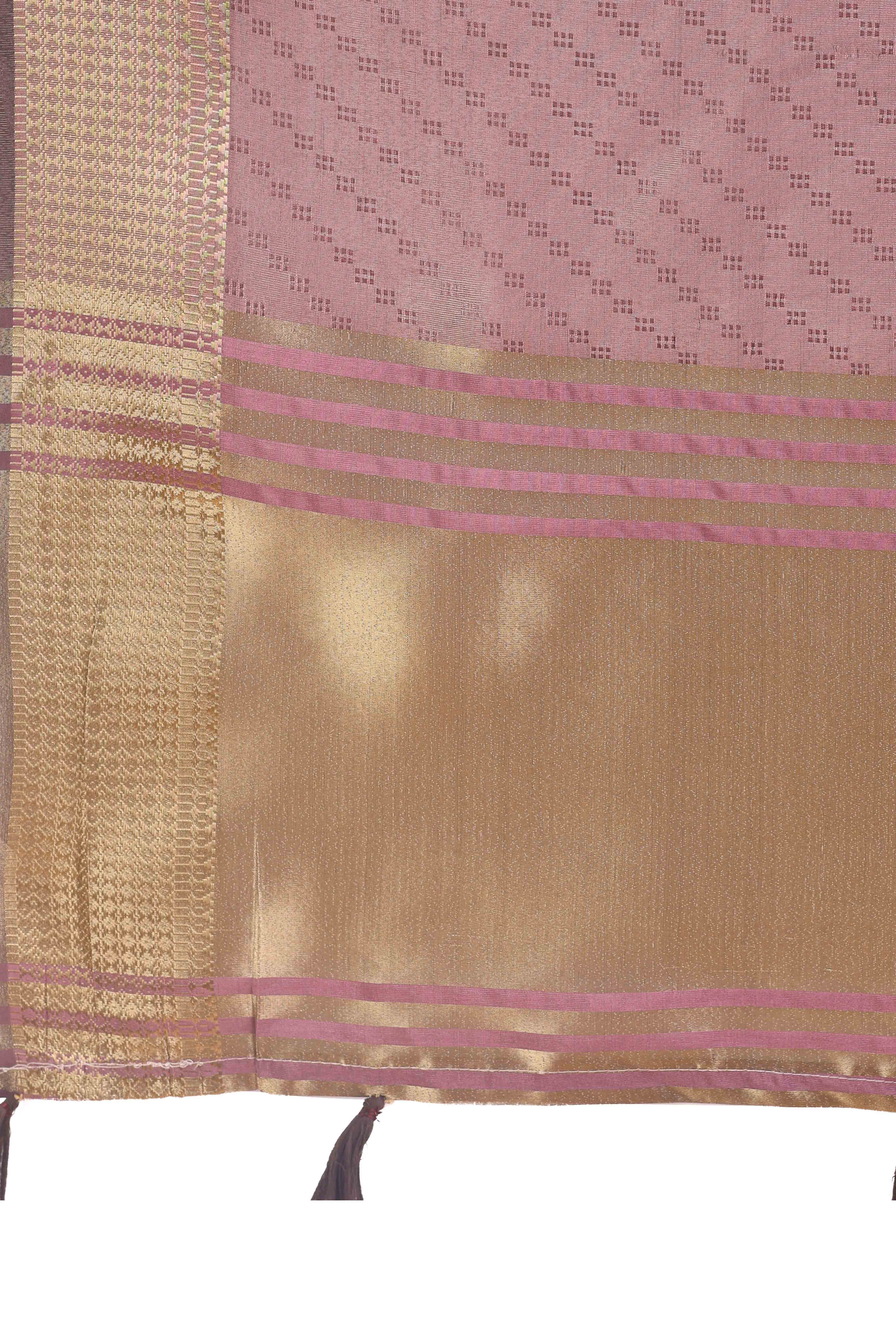 Mauve Zari Weaving Organza Saree With Tassel Border