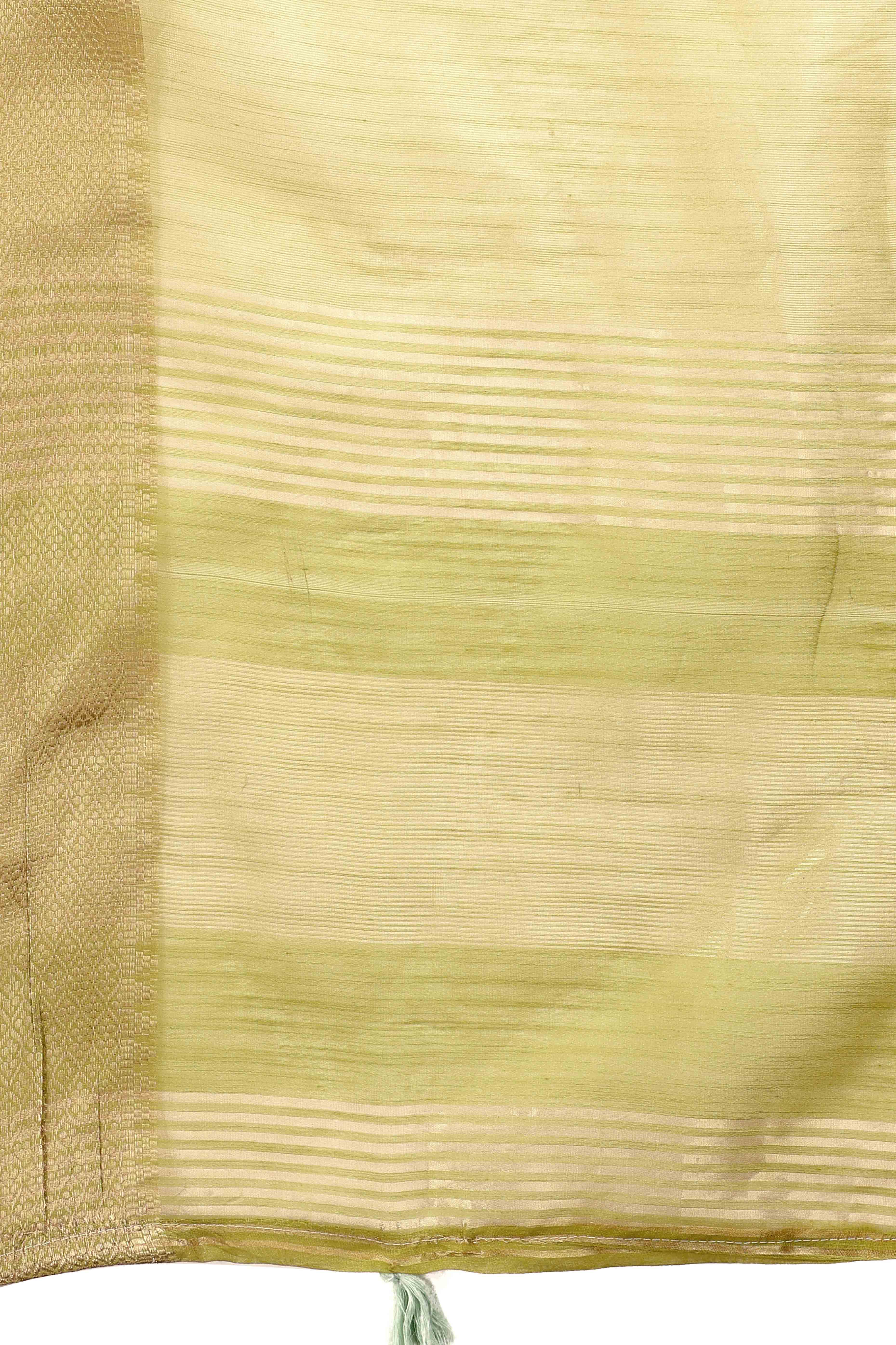 Green Solid With Zari Woven Organza Saree With Tassel Border