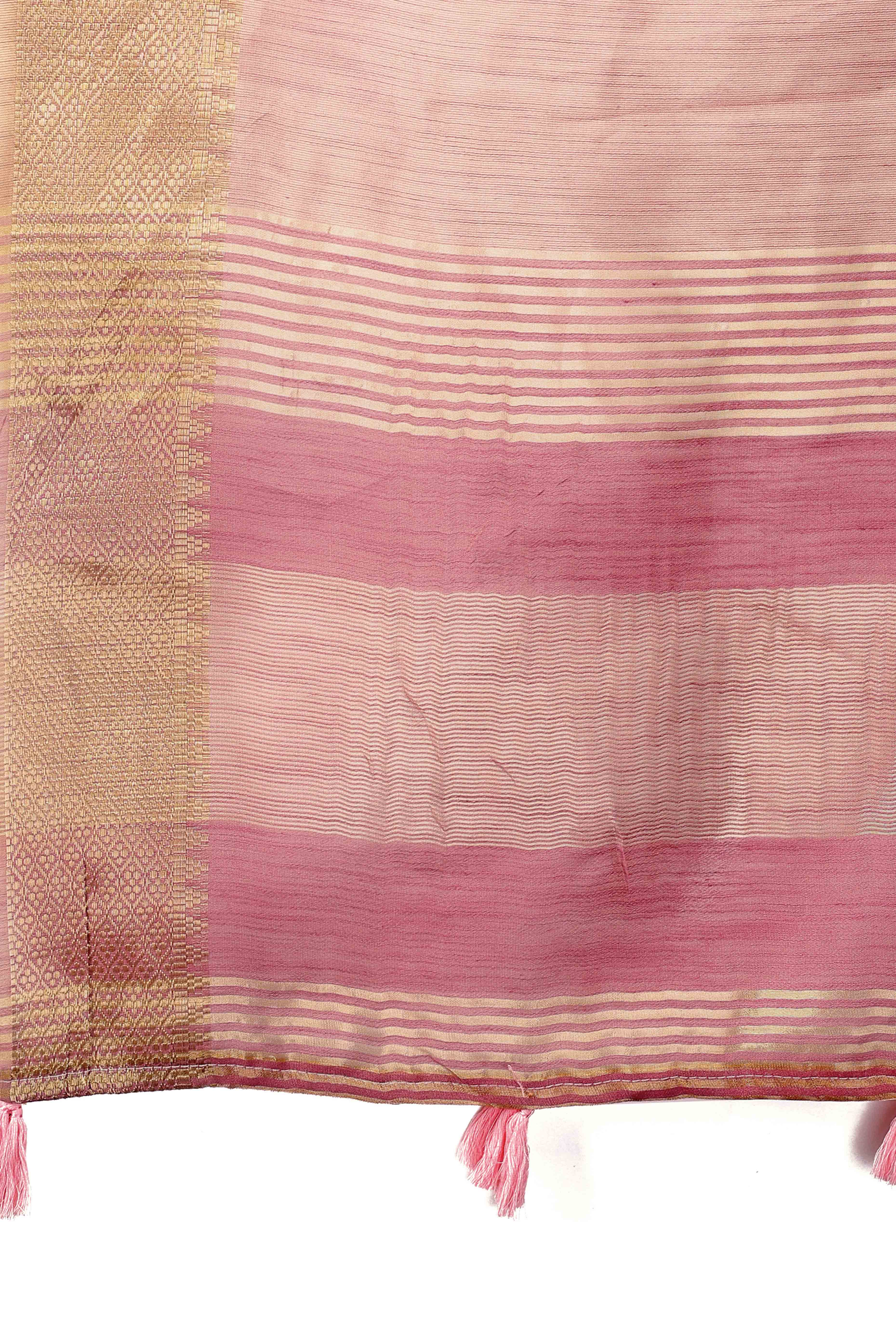 Peach Solid With Zari Woven Organza Saree With Tassel Border