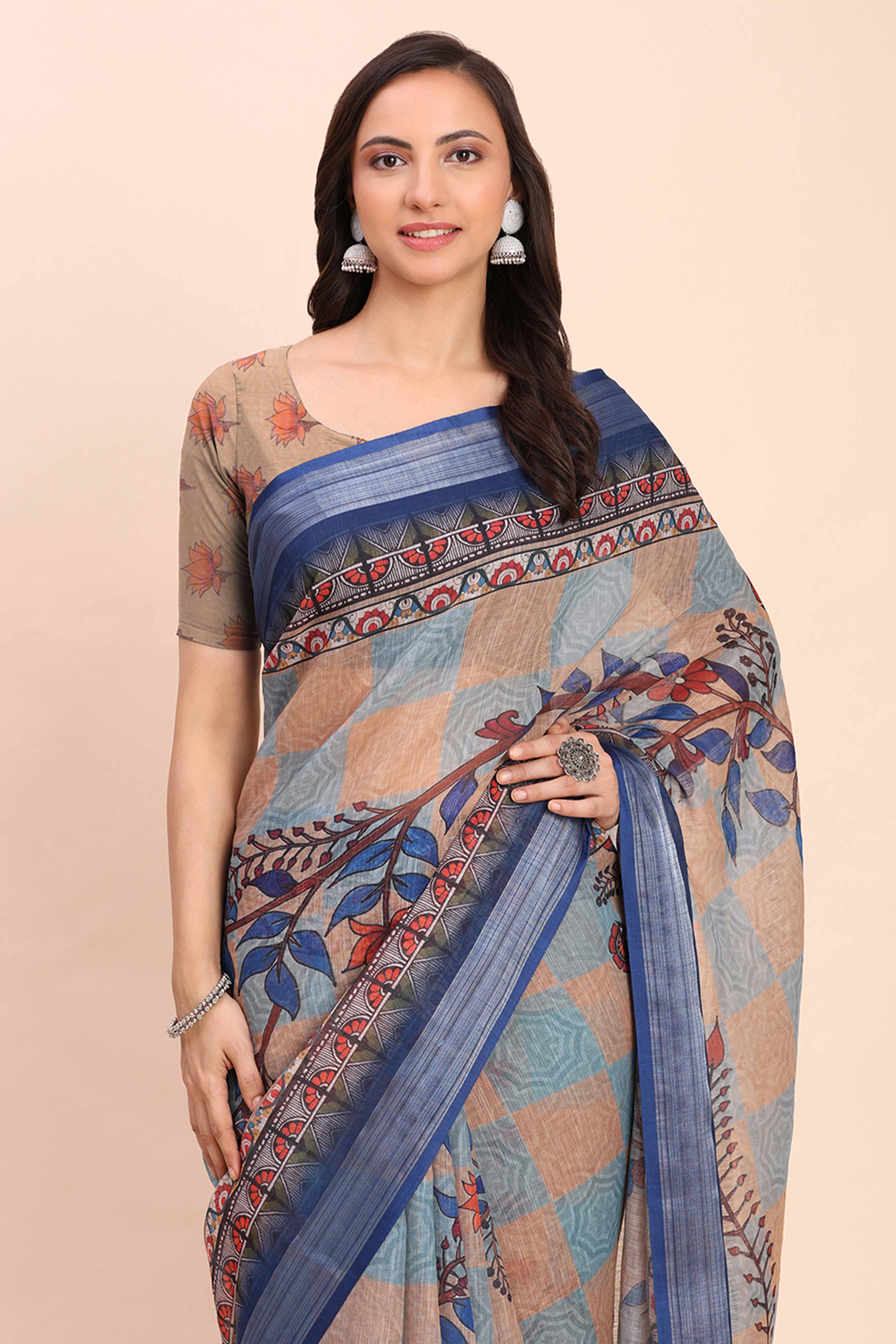 Black & Maroon Linen Saree with Intricate Silver Weaving