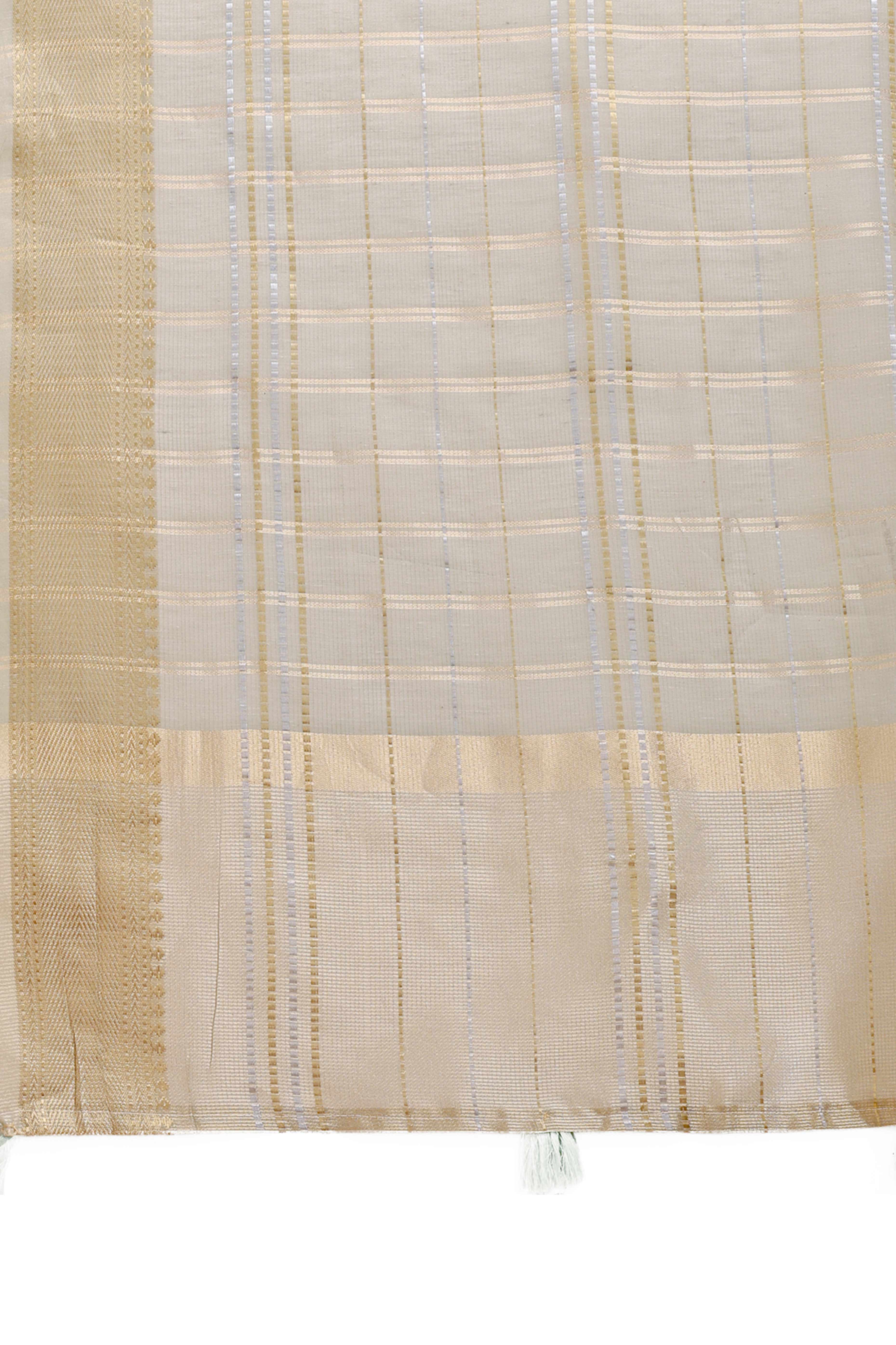 Sea Green Organza Saree with Checkered Zari Weaving and Tassel Detailing