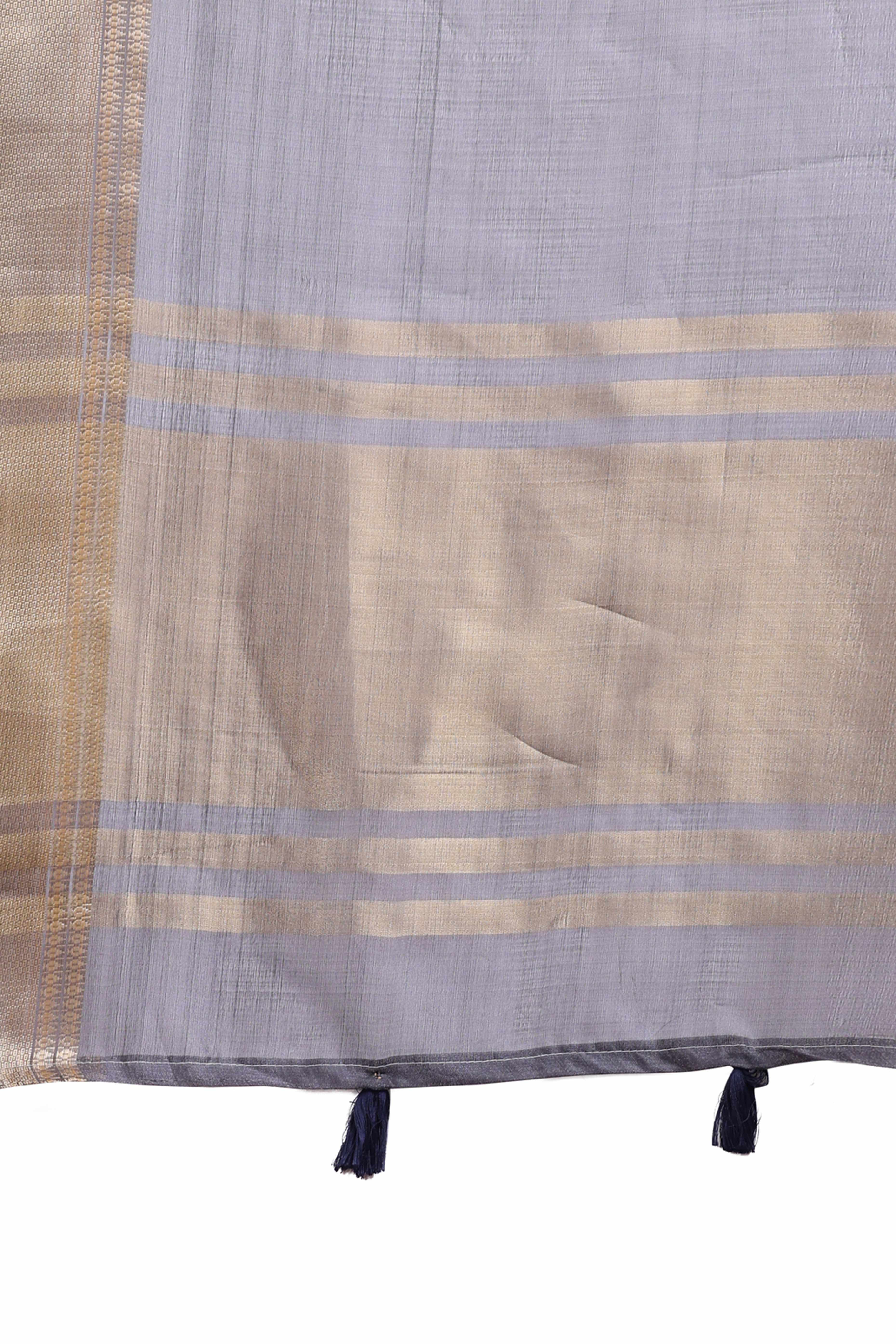 Grey Organza Saree with Zari Border Weaving Artistry