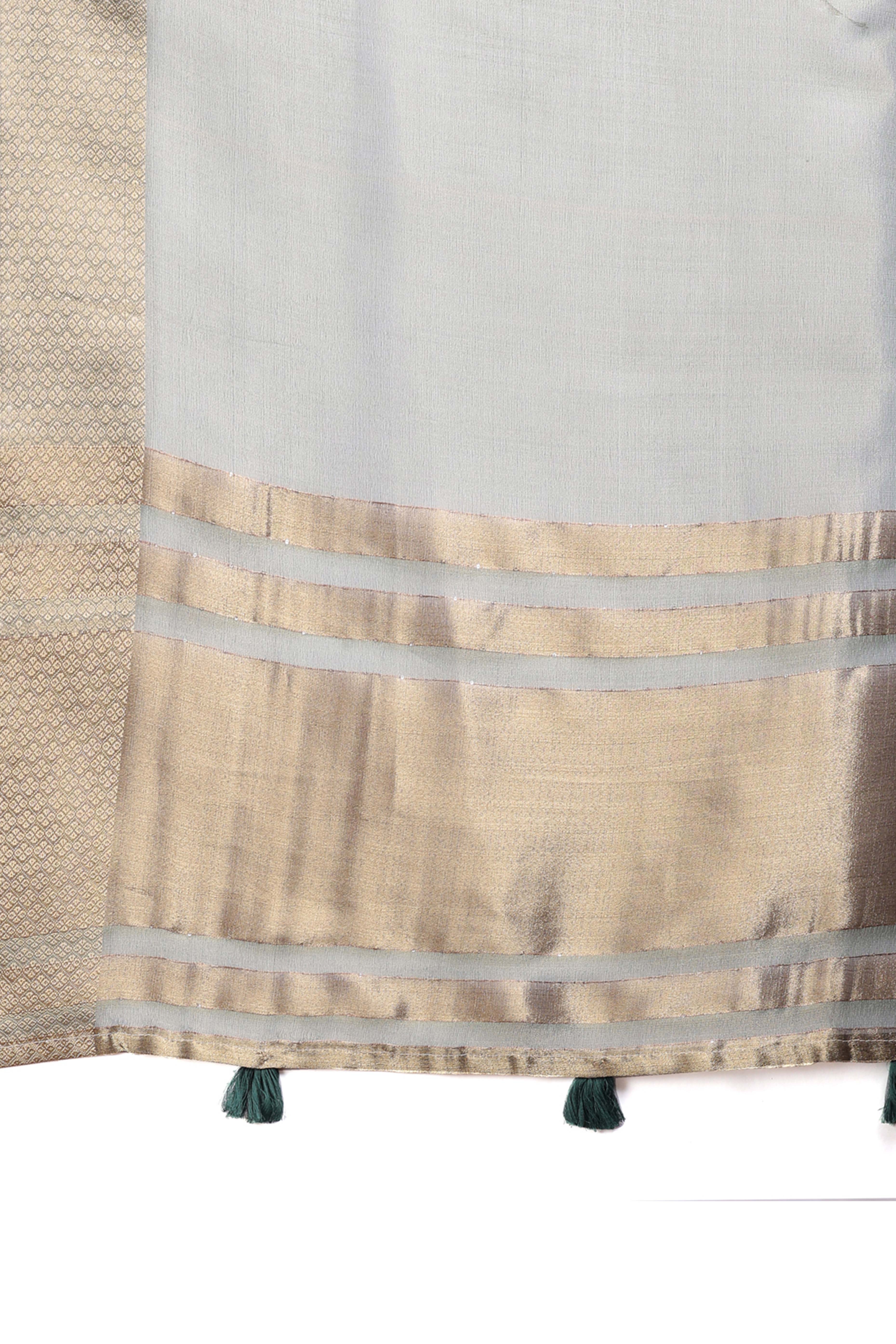 Sage Green Organza Saree with Zari Border Weaving Style