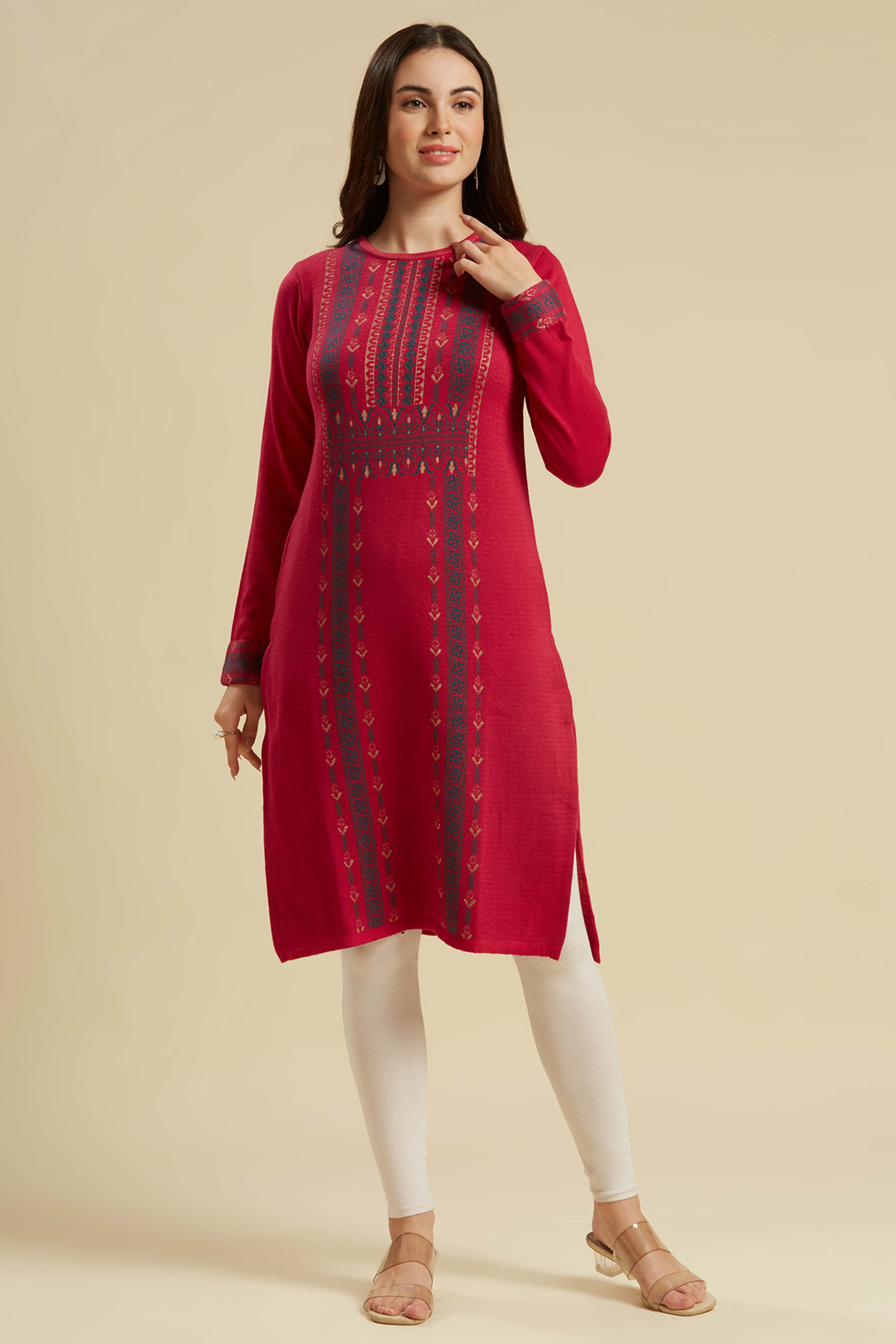 Dark Pink Woolen Straight Kurti