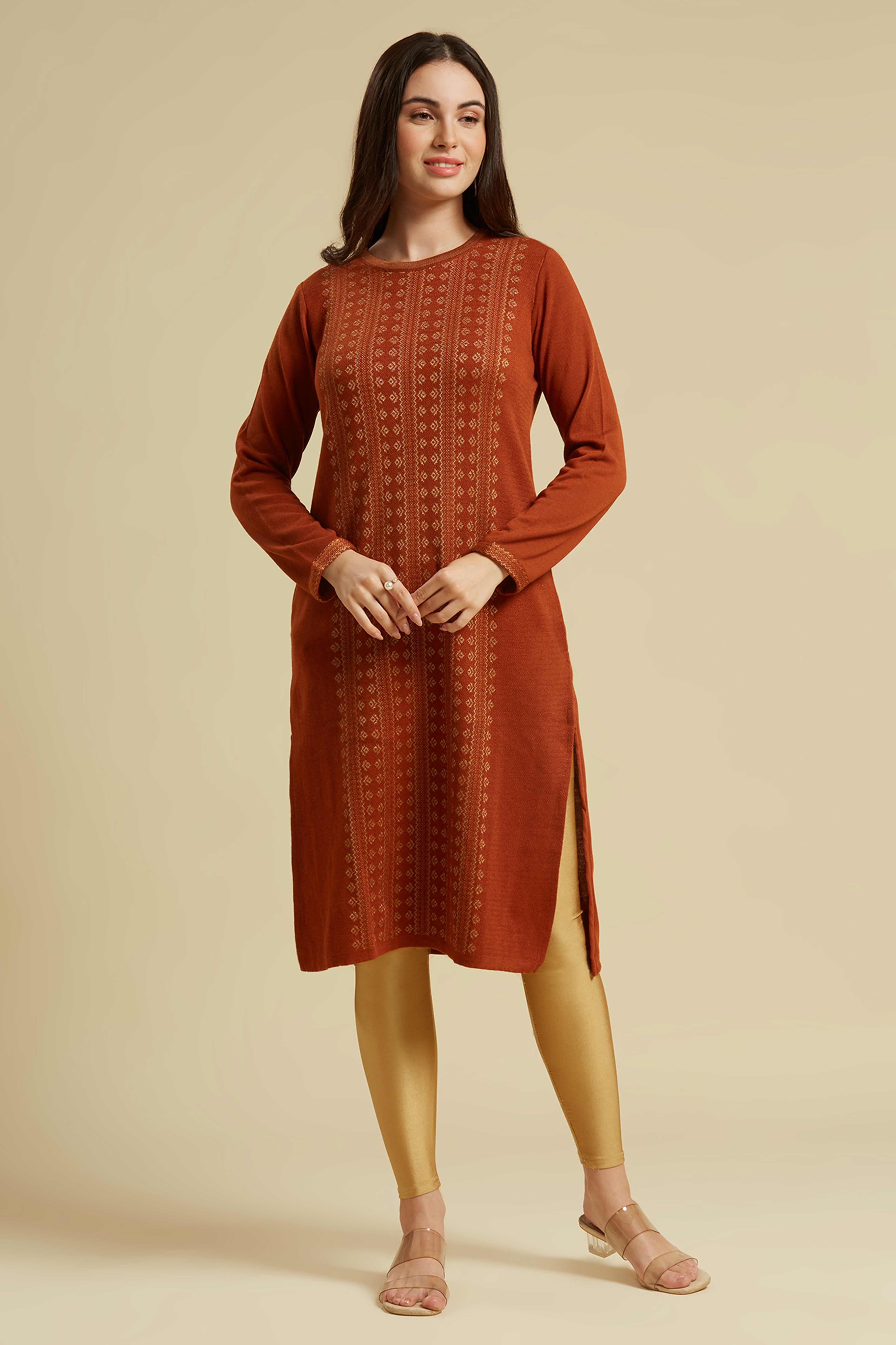 Dark Rust Woolen Straight Kurti