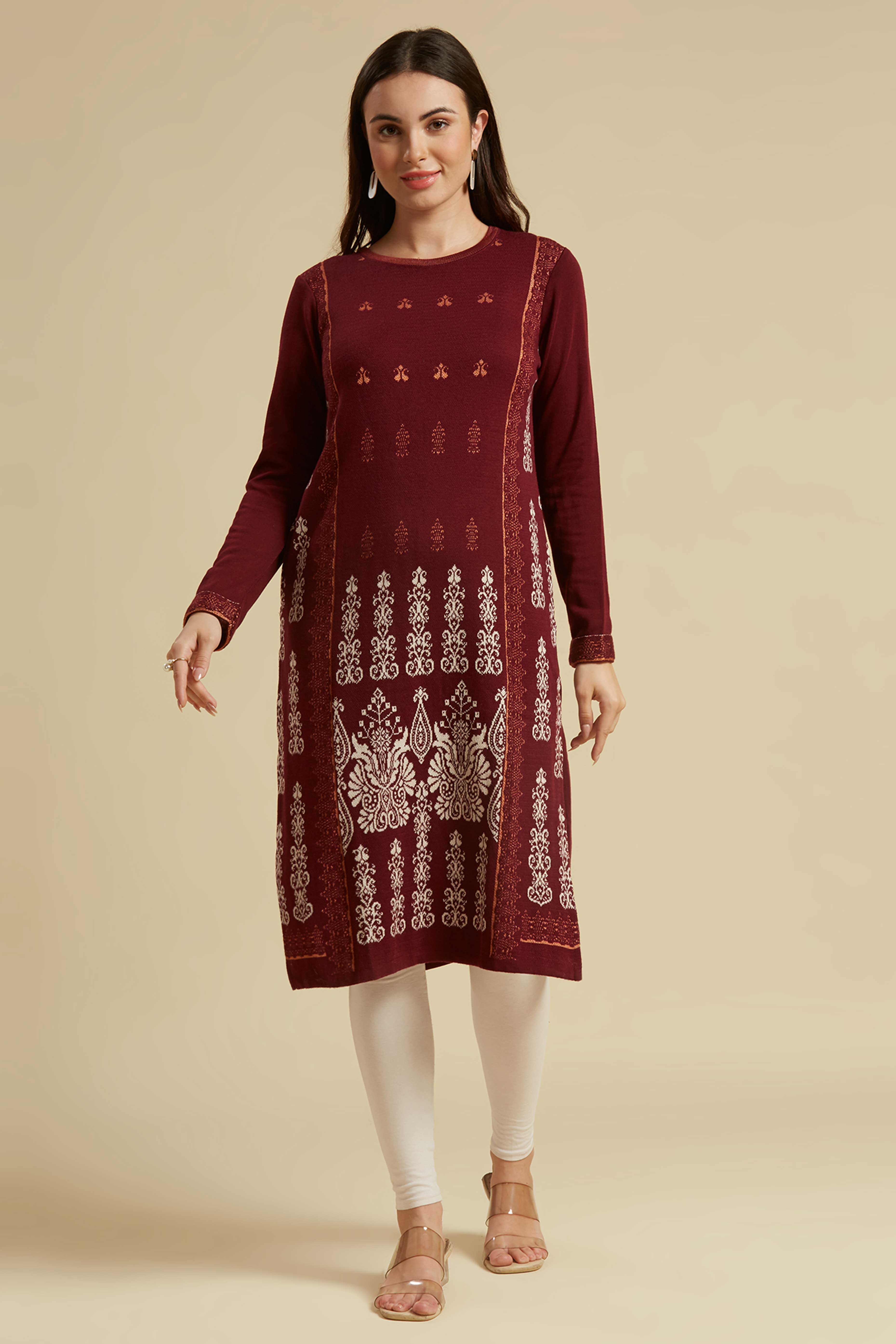 Wine Woolen Straight Kurti