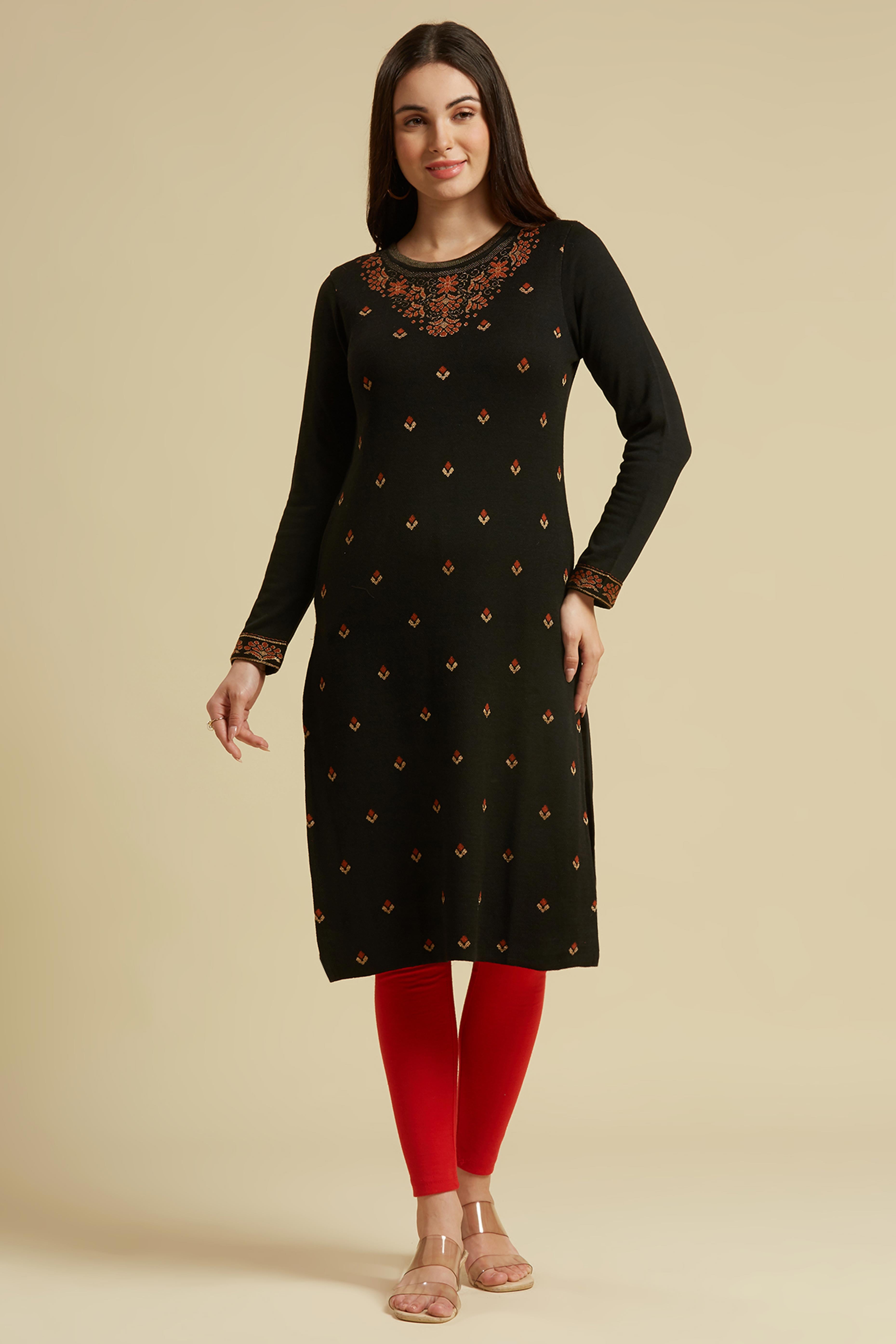 Black Woolen Straight Kurti