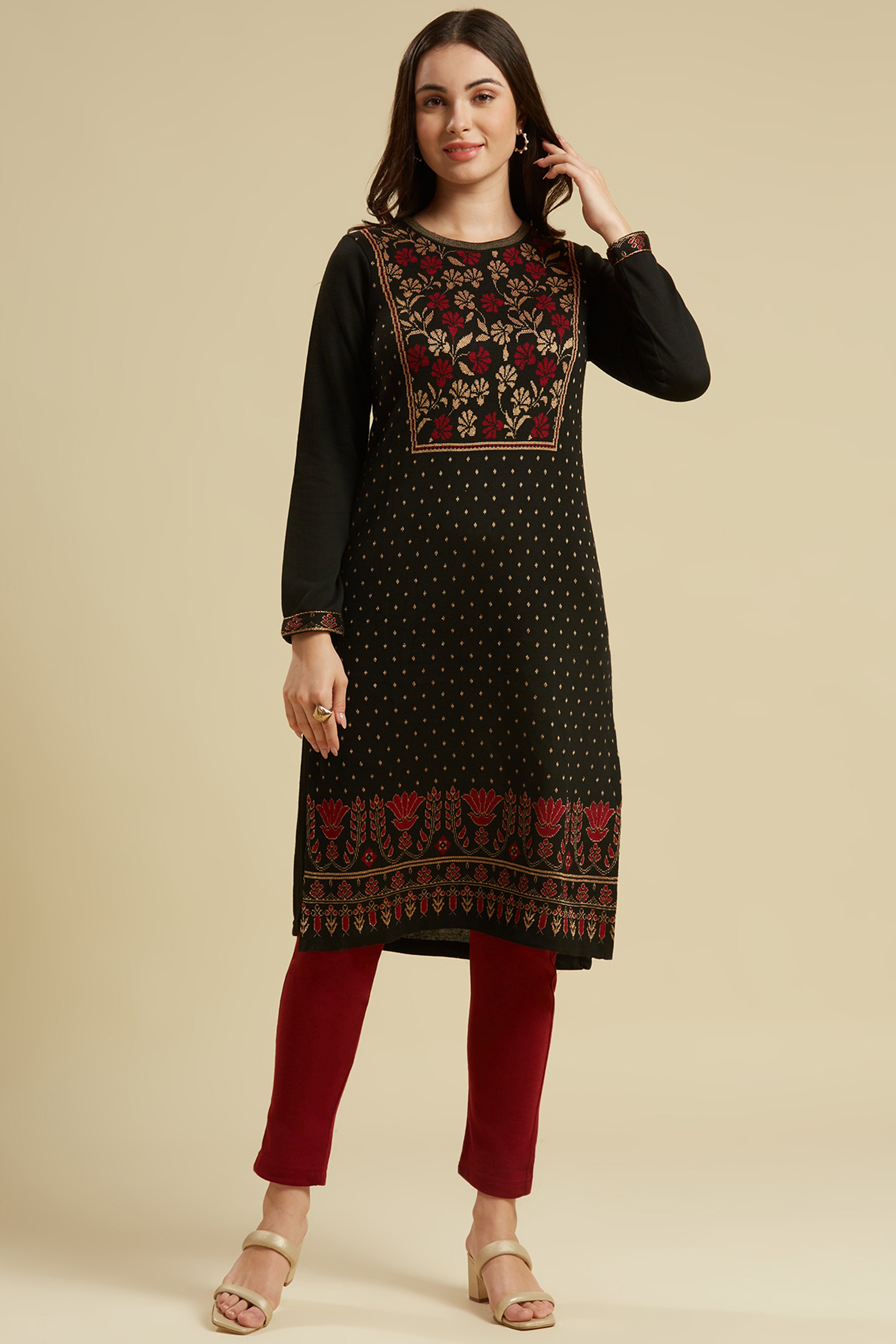 Black Woolen Straight Kurti