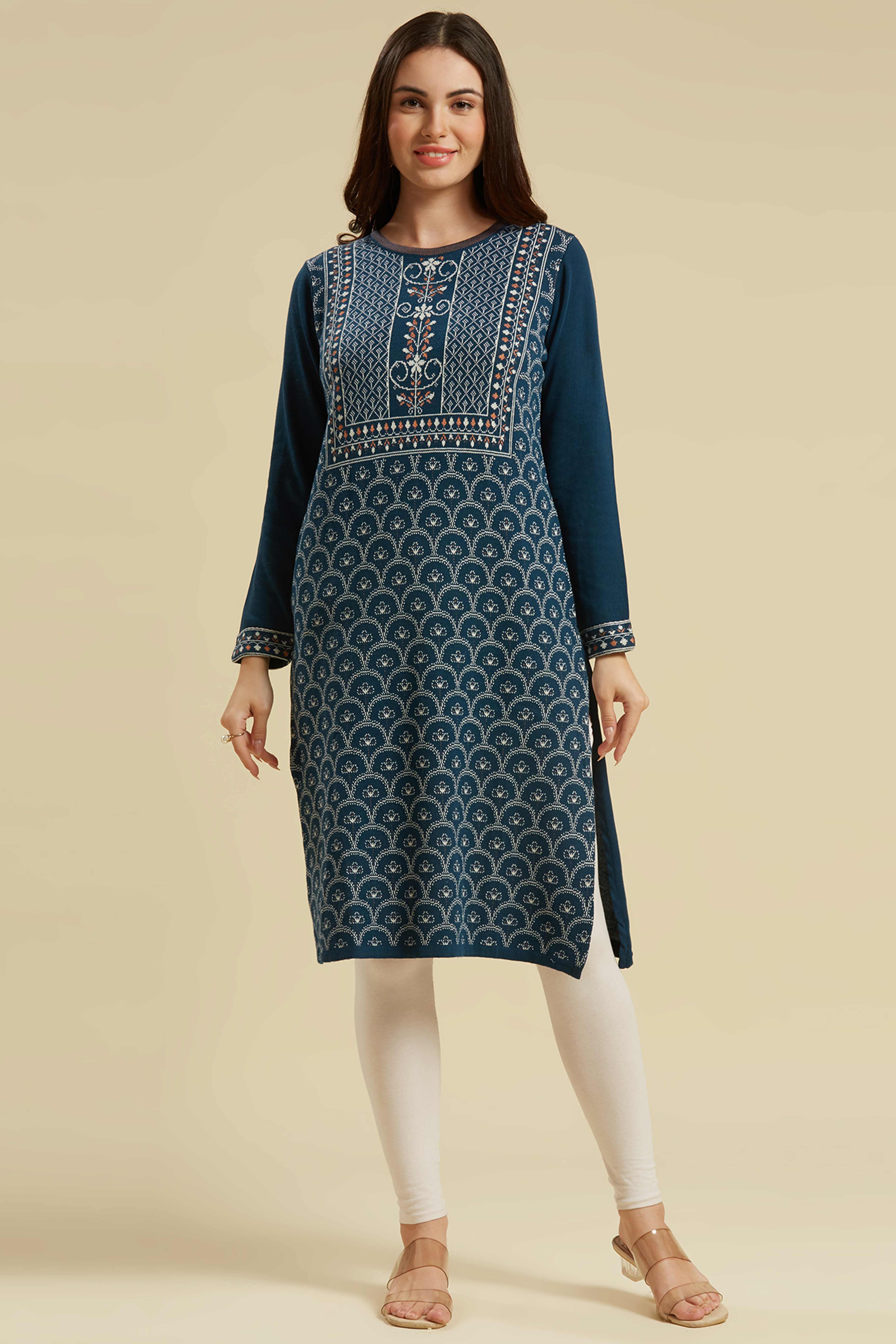 Dark Blue Woolen Straight Kurti