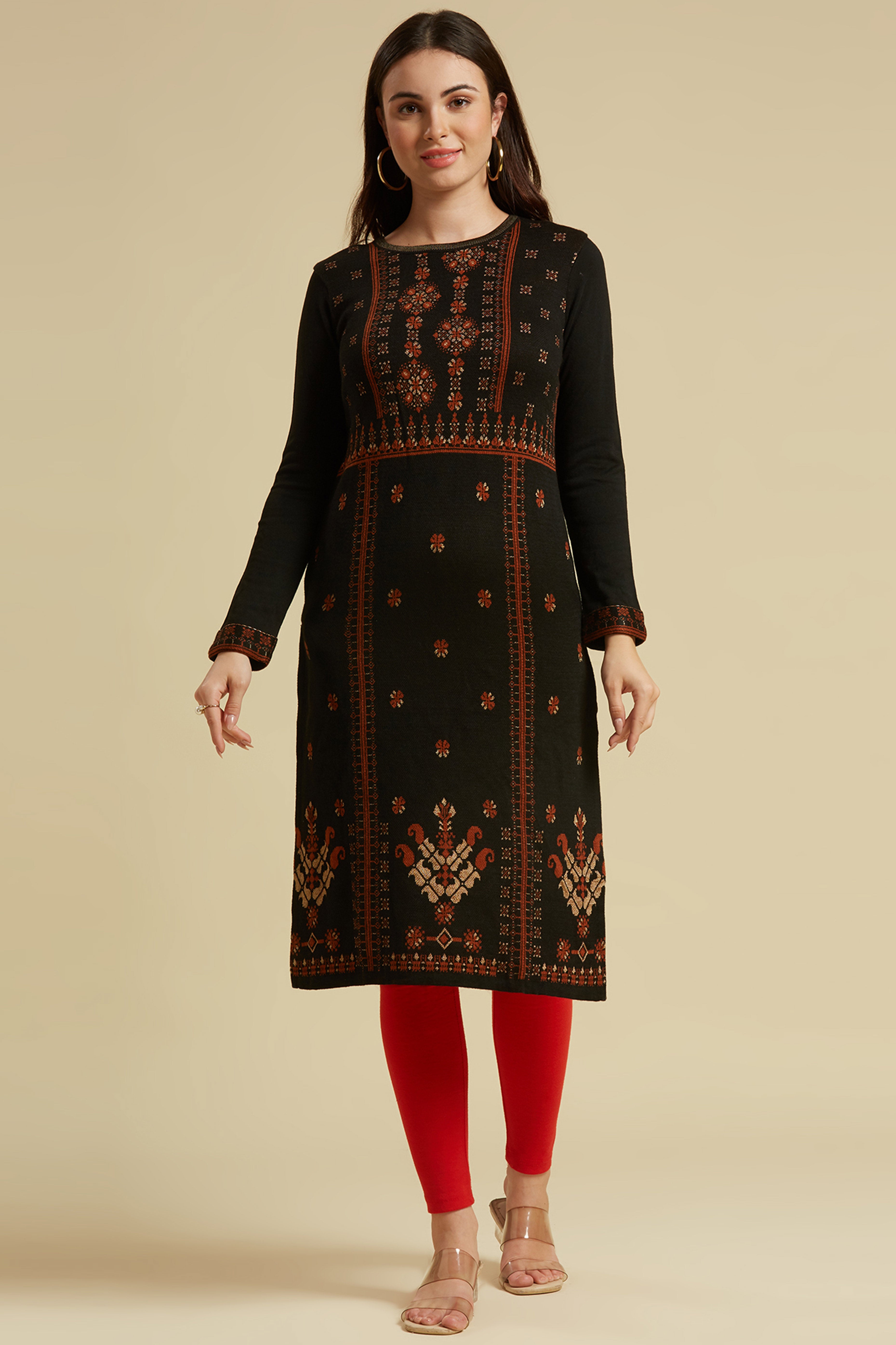 Black Woolen Straight Kurti