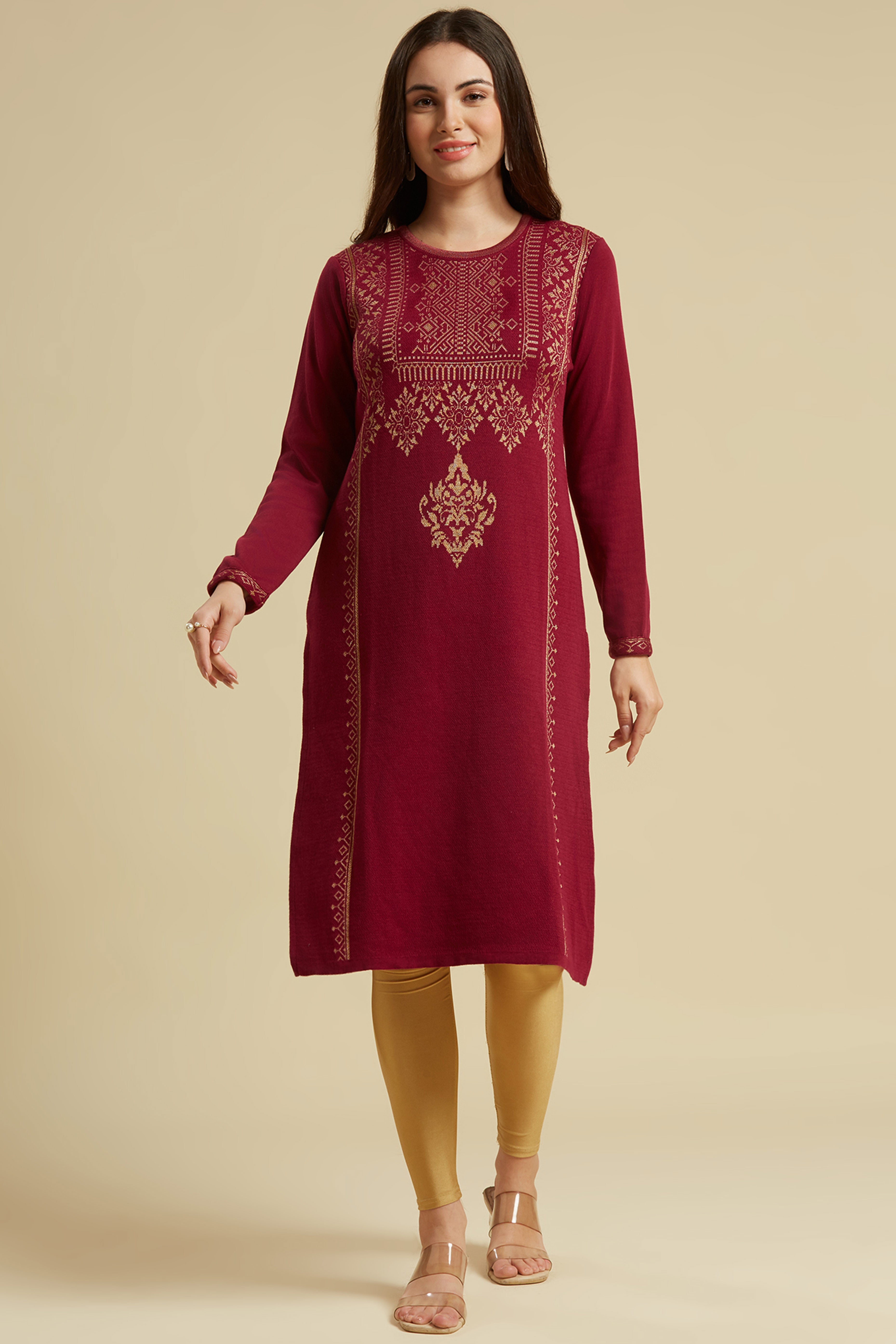 Purple Woolen Straight Kurti