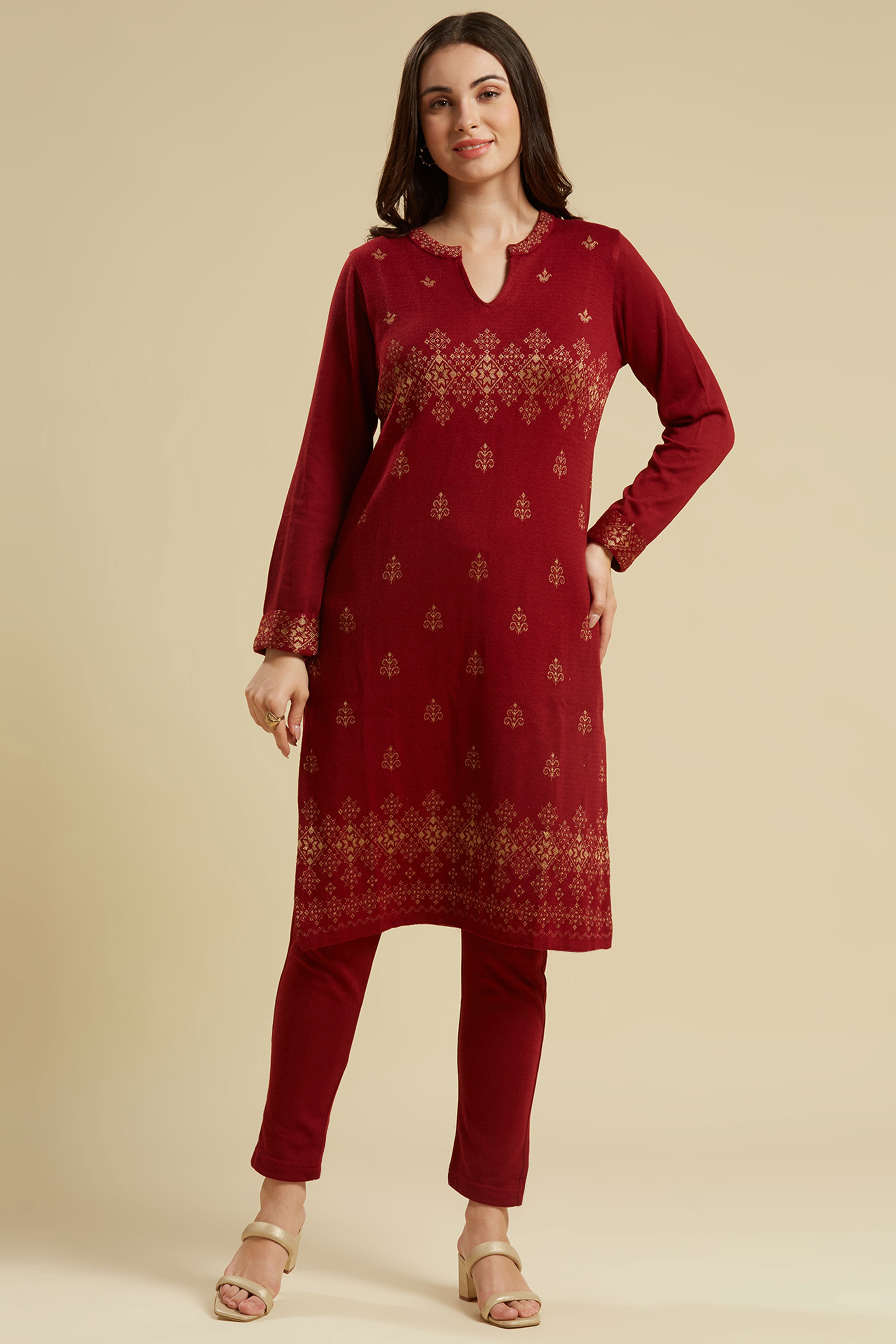 Maroon Woolen Straight Kurti