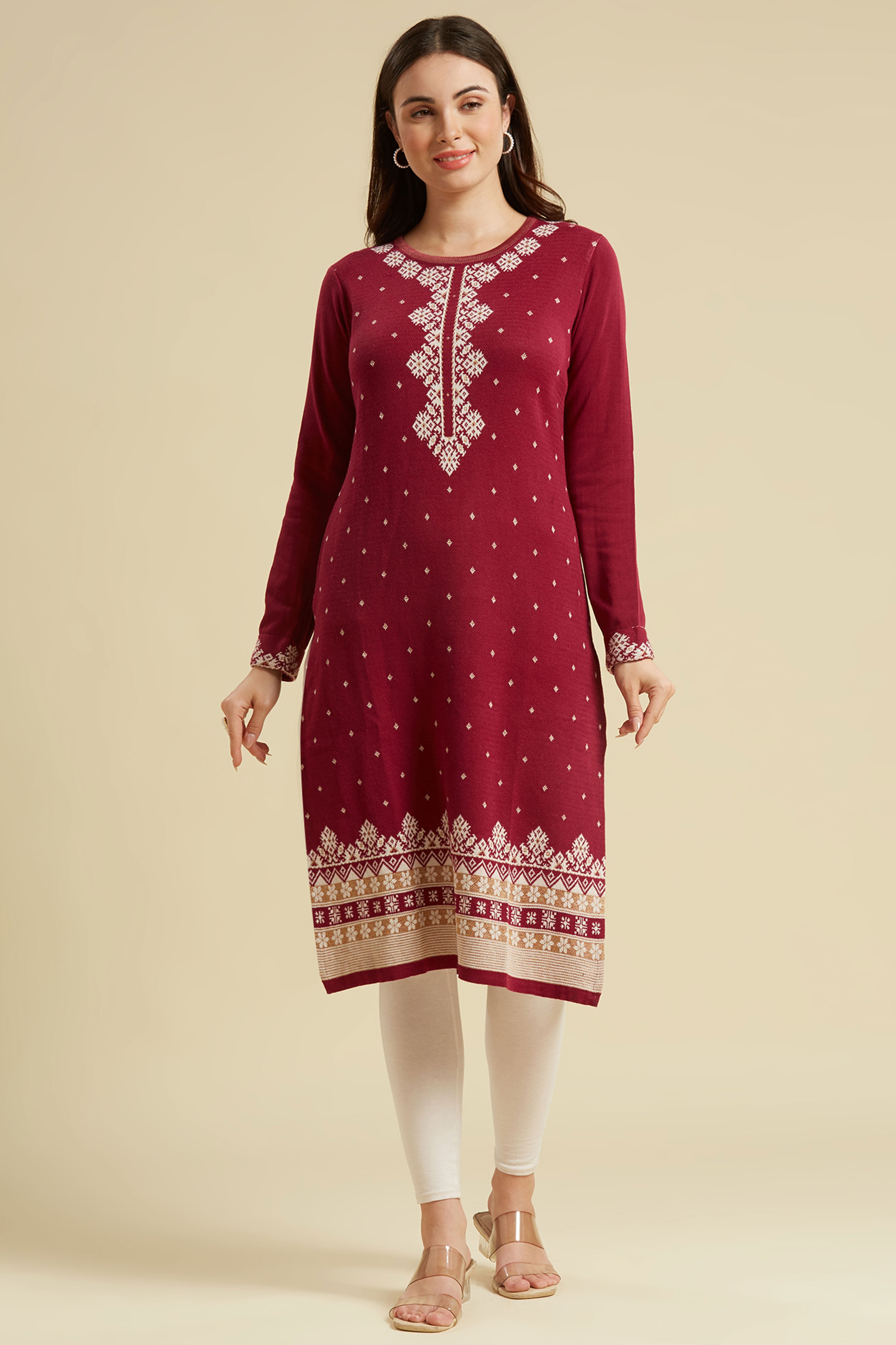 Purple Woolen Straight Kurti