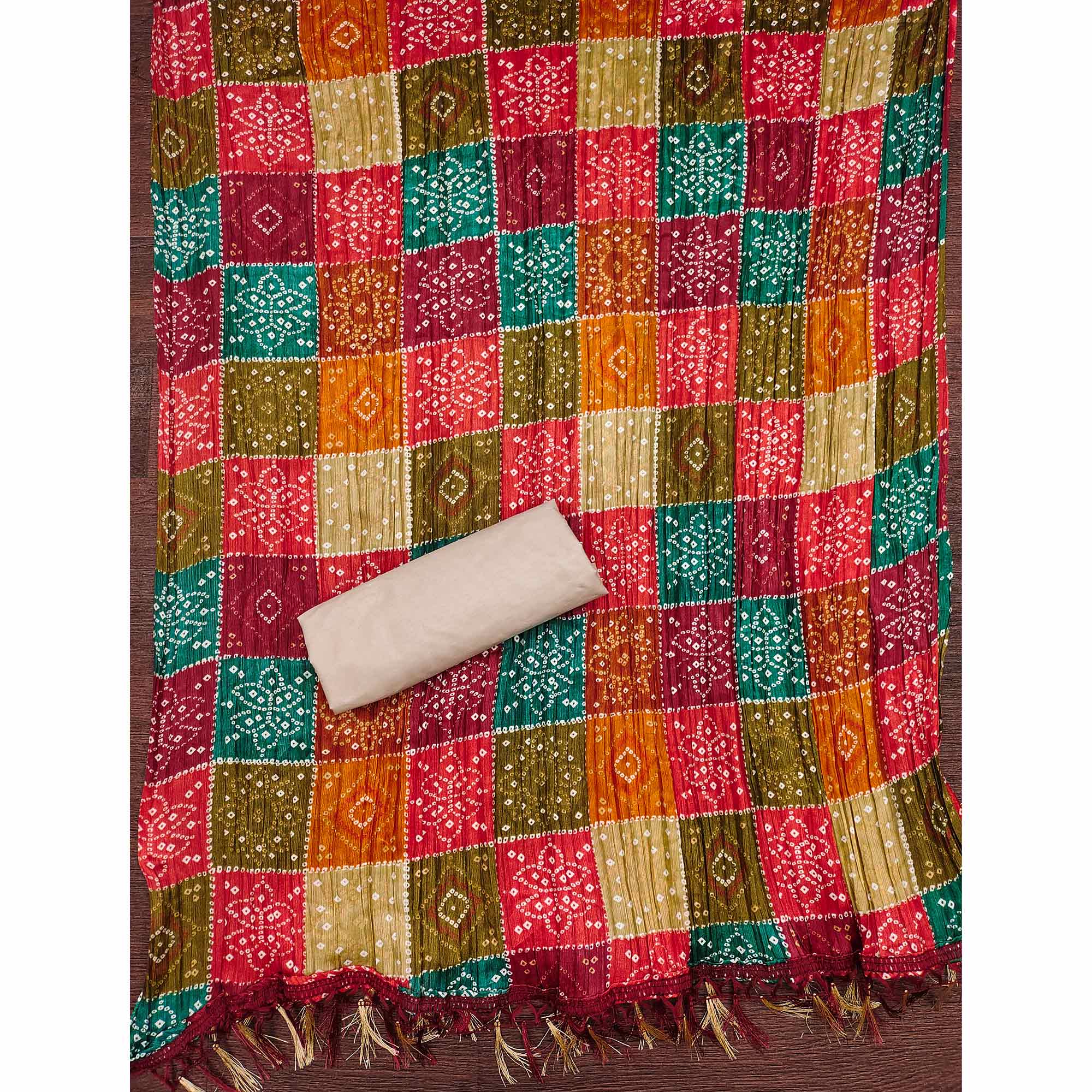 Beige Cotton Blend Suit Material with Soft Floral Embroidery