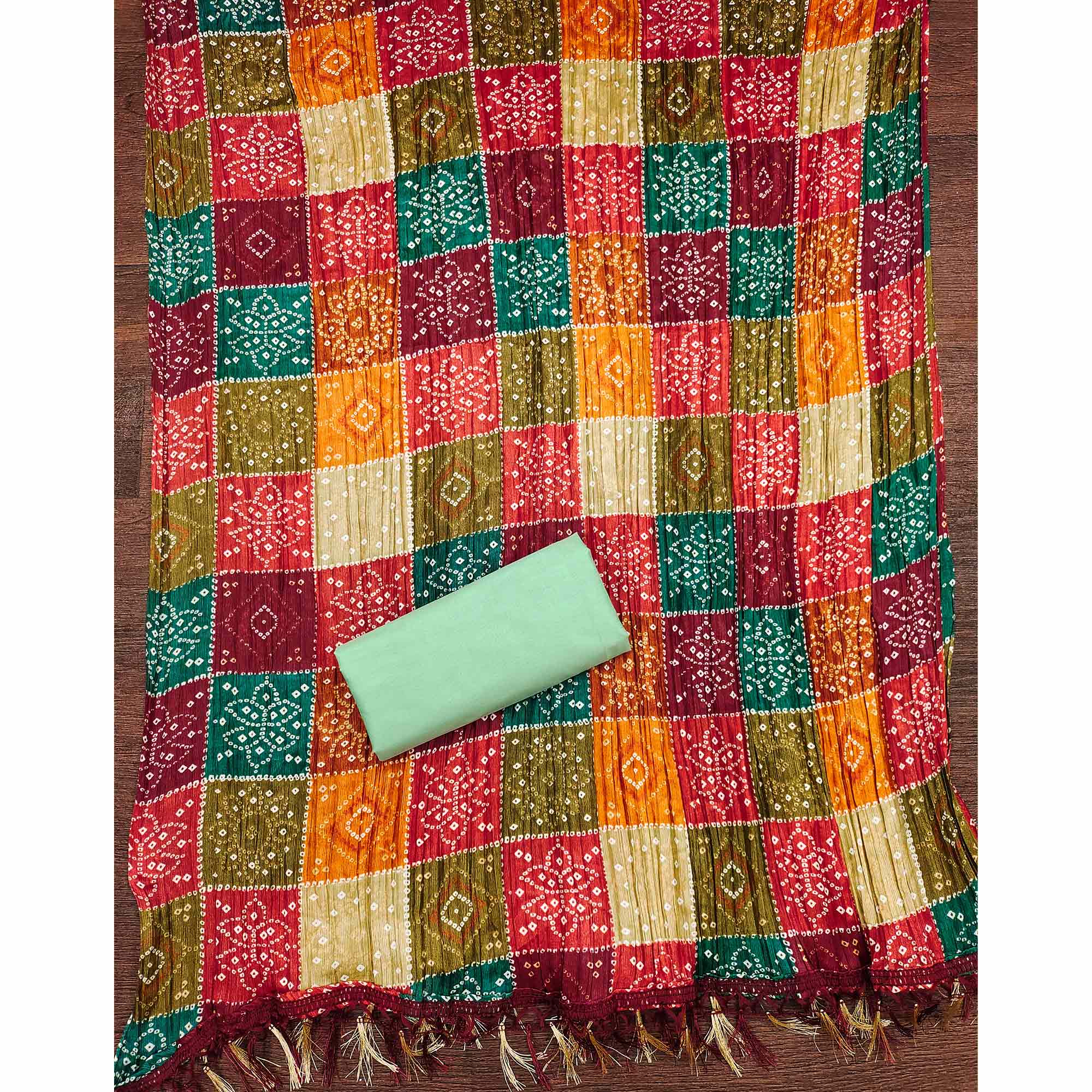 Sea Green Cotton Blend Suit Material with Soft Floral Embroidery