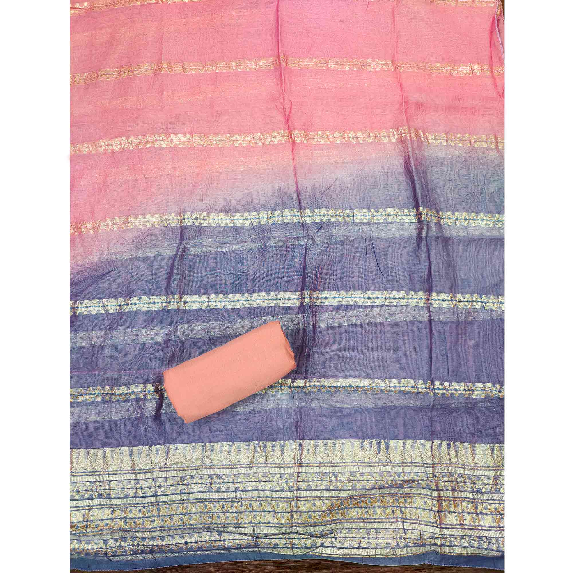 Charming Lavender Thread Embroidered Cotton Blend Dress Material With Sequins & Gota Patti Accents